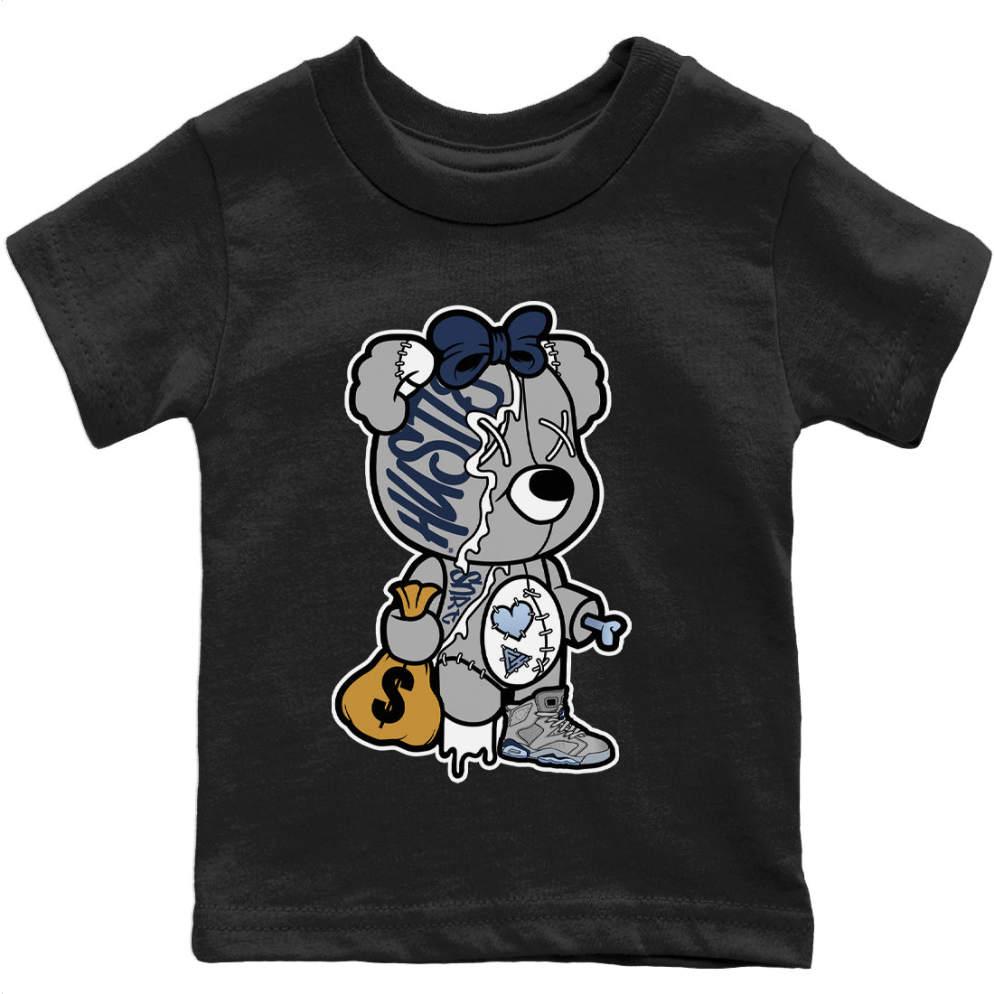 Stitched Hustle Bear Kids Tops - Air Jordan 6 Georgetown