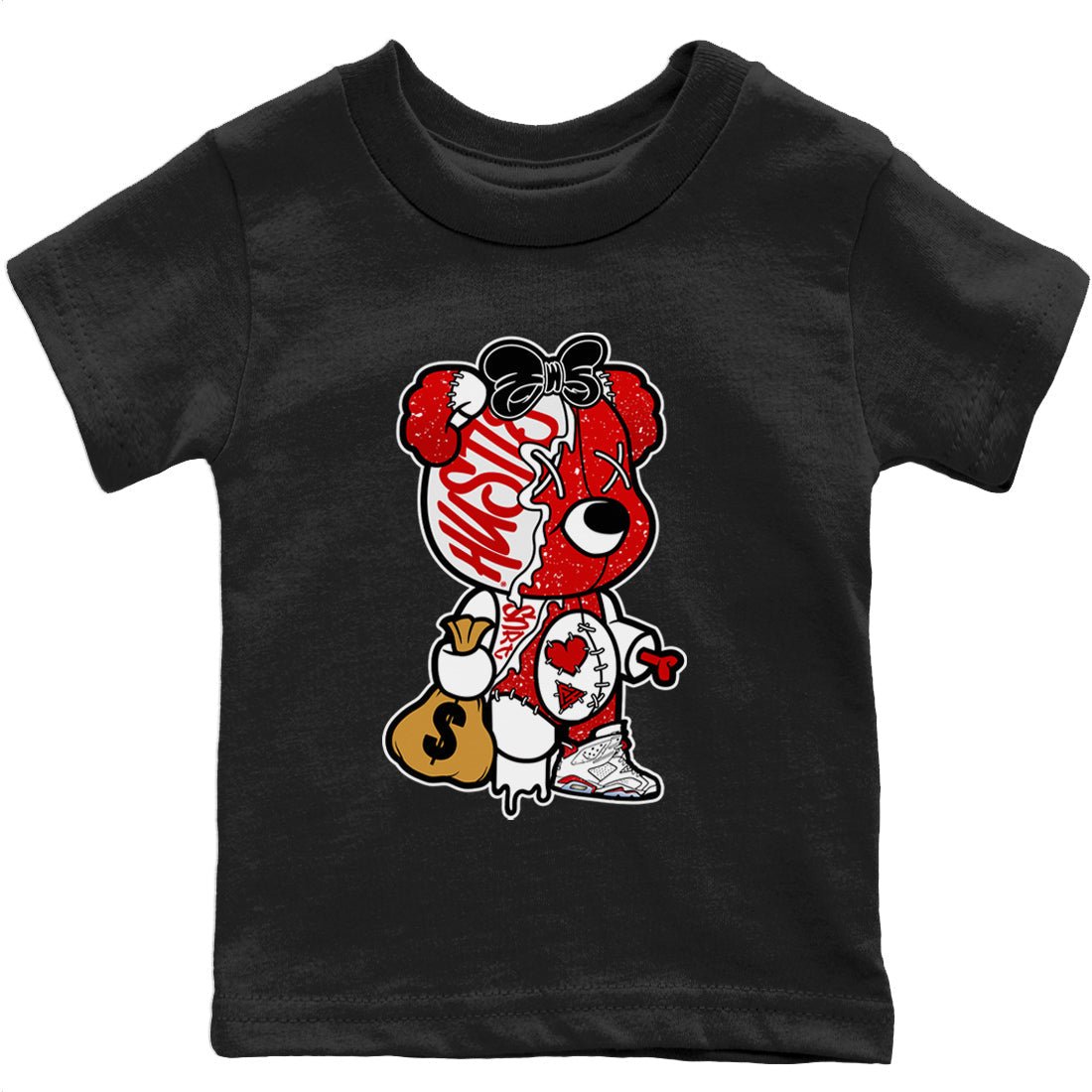 Stitched Hustle Bear Kids Tops - Air Jordan 6 Red Velvet Cookies
