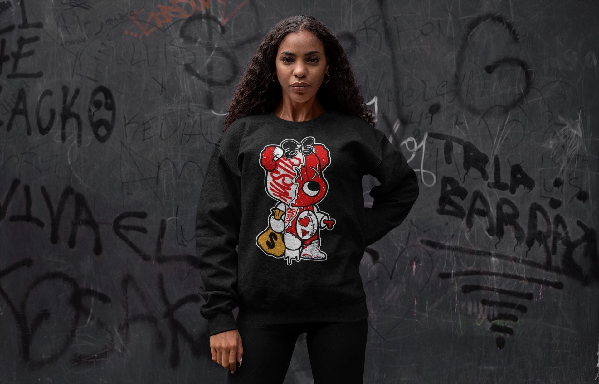 Stitched Hustle Bear Unisex Tops - Air Jordan 6 Red Velvet Cookies
