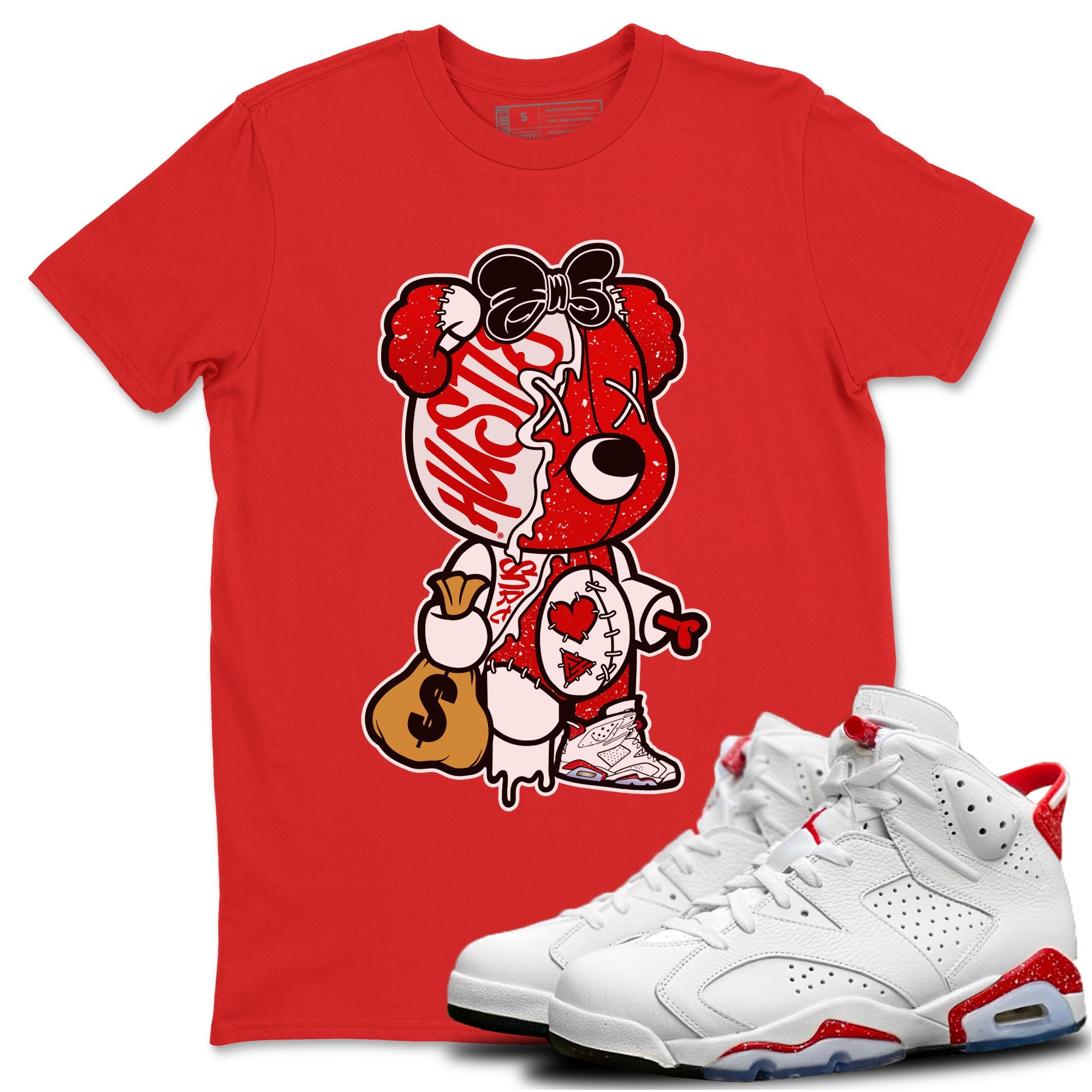 Stitched Hustle Bear Unisex Tops - Air Jordan 6 Red Velvet Cookies