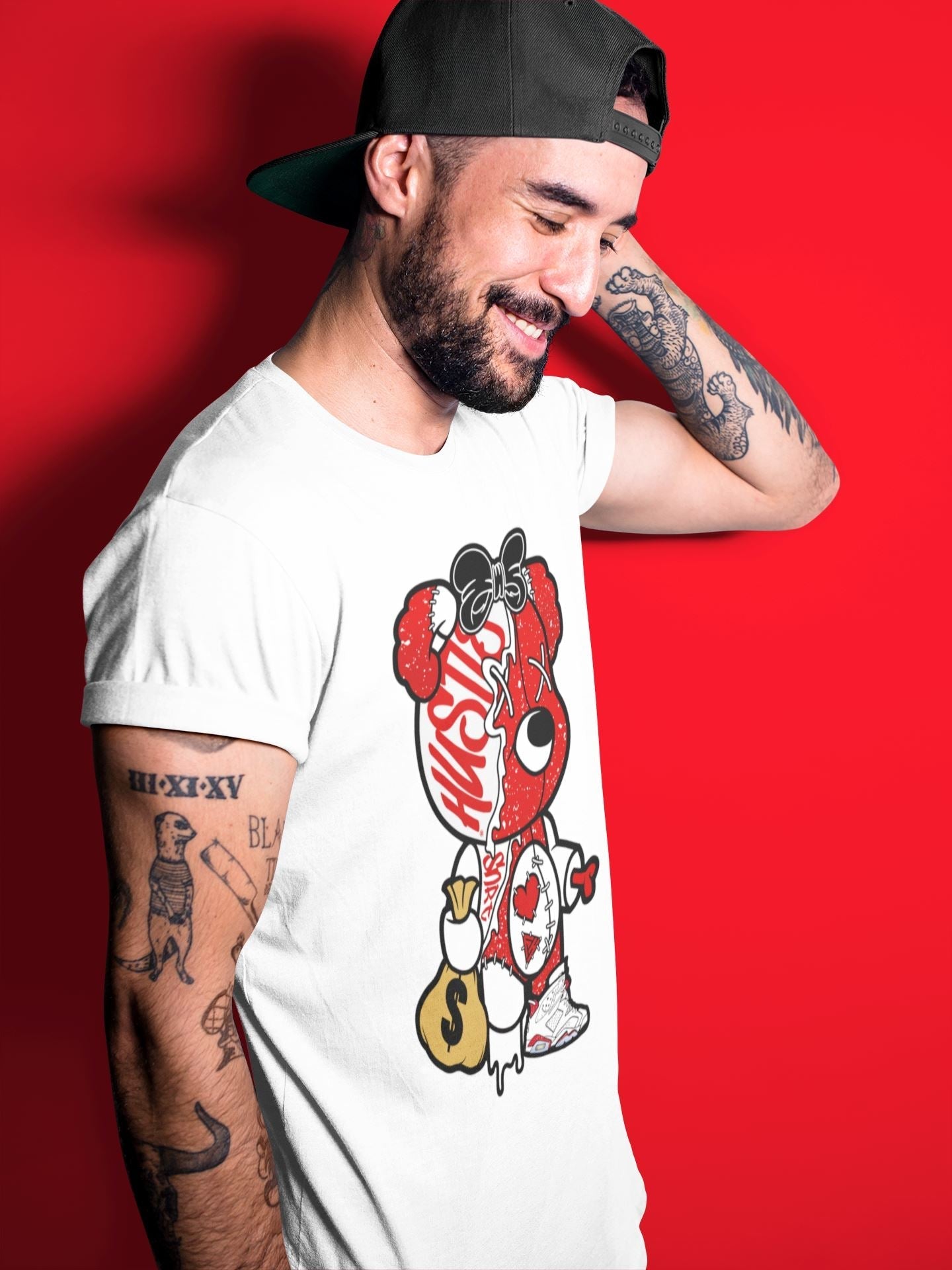 Stitched Hustle Bear Unisex Tops - Air Jordan 6 Red Velvet Cookies