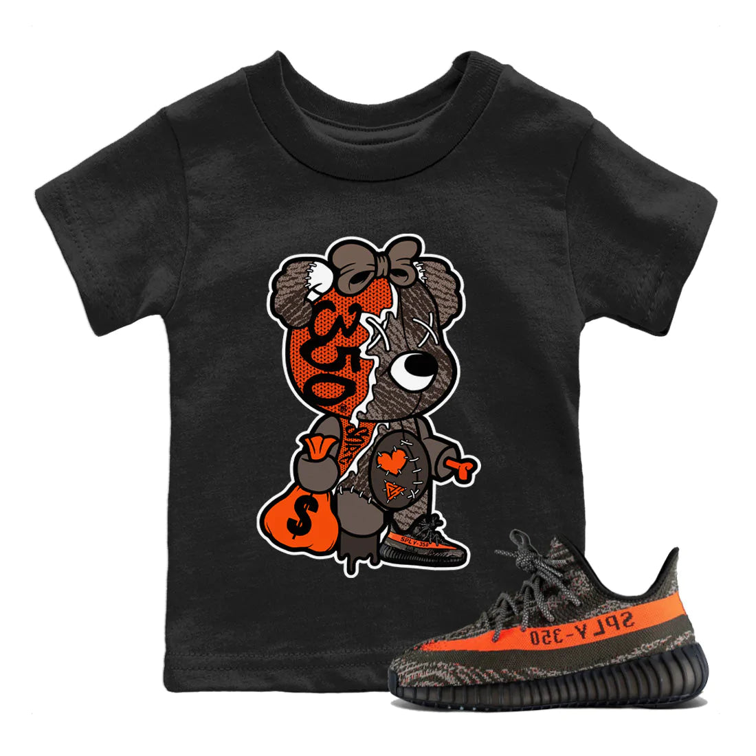 Stitched Hustle Bear Kids Tops - Yeezy 350 Carbon Beluga