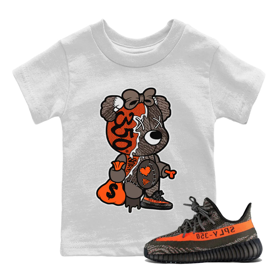 Stitched Hustle Bear Kids Tops - Yeezy 350 Carbon Beluga