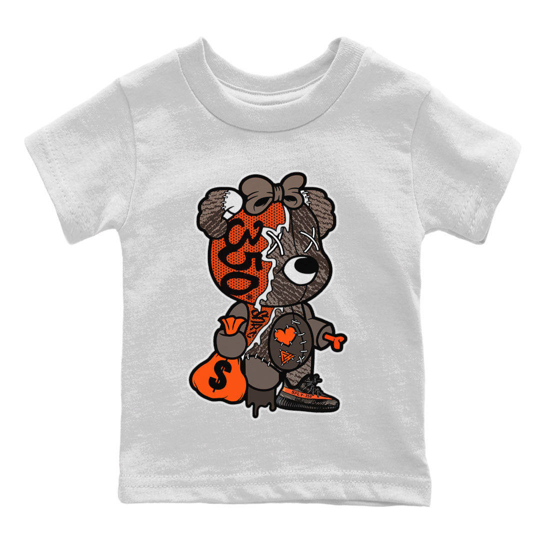 Stitched Hustle Bear Kids Tops - Yeezy 350 Carbon Beluga