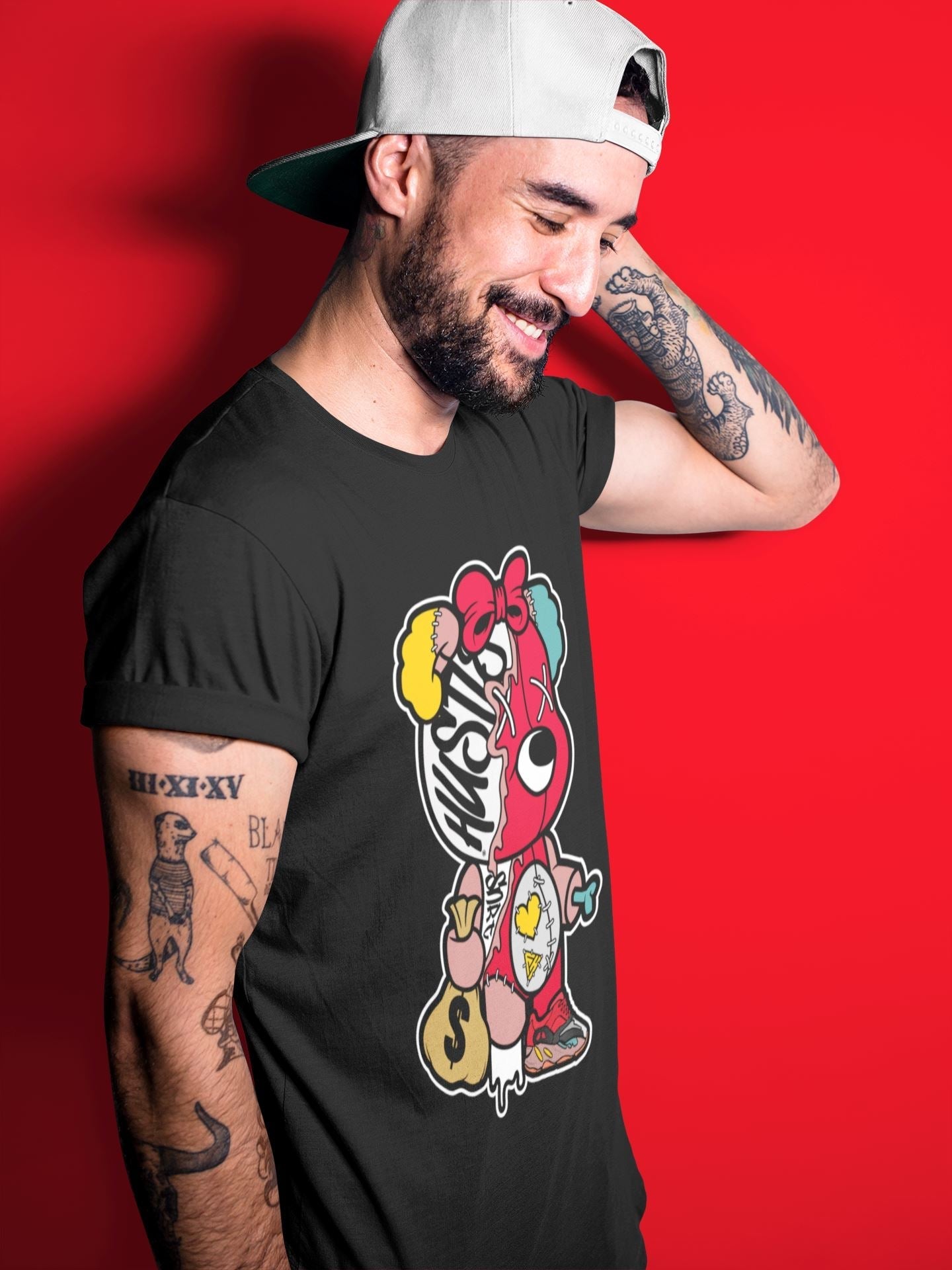 Stitched Hustle Bear Unisex Tops - Yeezy 700 Hi-Res Red
