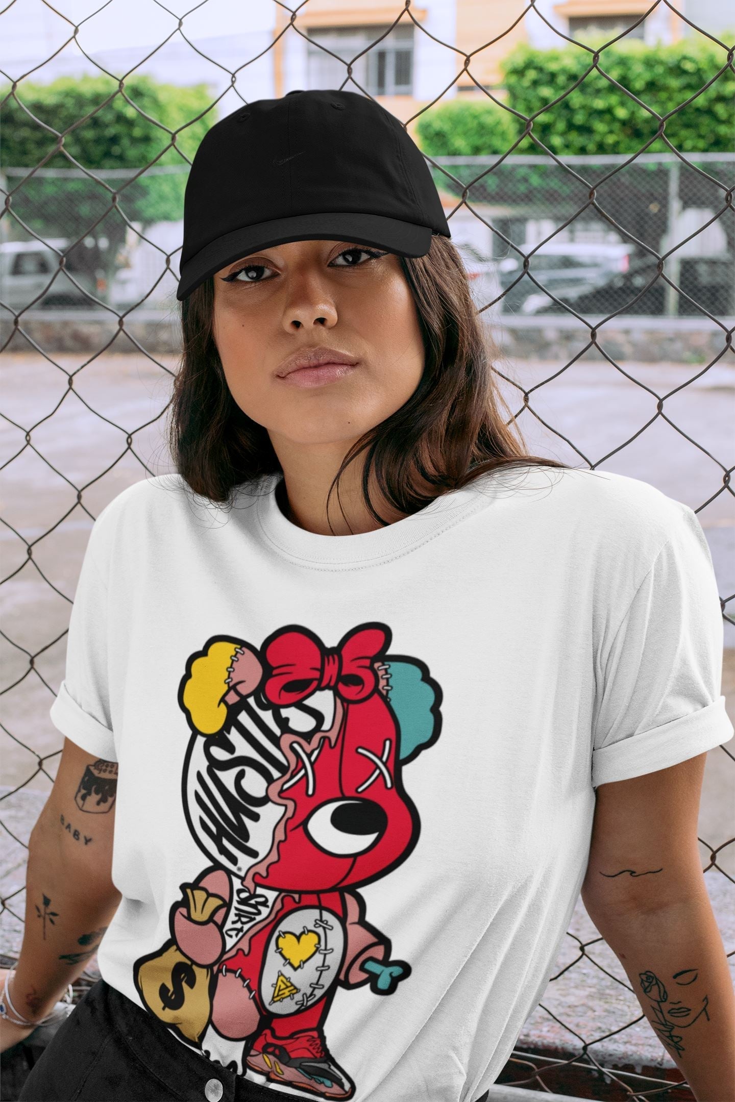 Stitched Hustle Bear Unisex Tops - Yeezy 700 Hi-Res Red