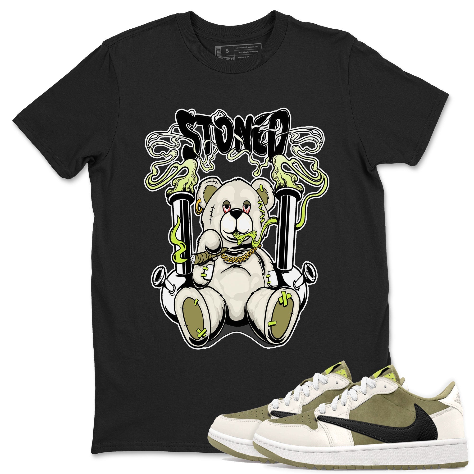 Stoned Bear snkmatch Tee - Air Jordan 1 Travis Scott Golf Olive