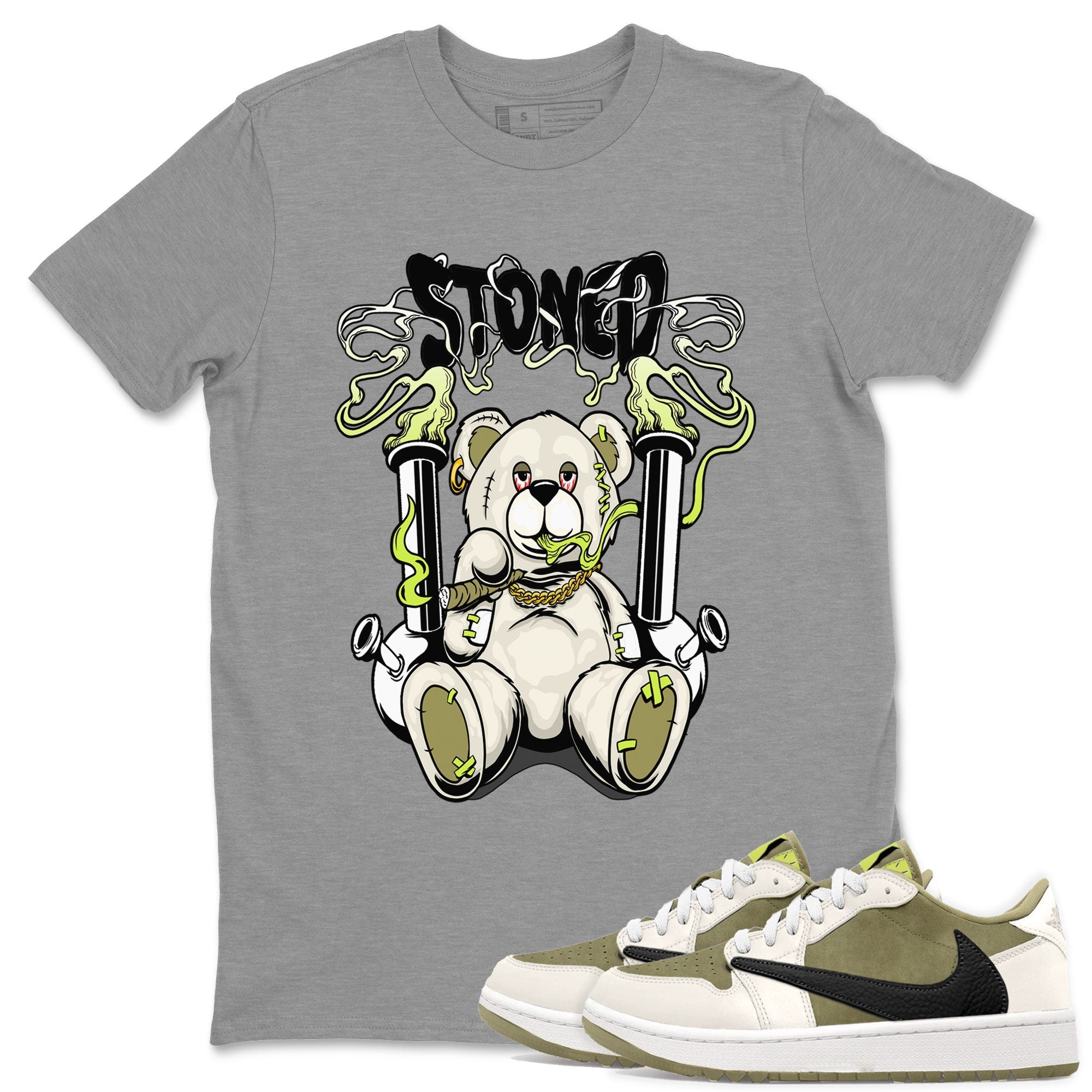 Stoned Bear snkmatch Tee - Air Jordan 1 Travis Scott Golf Olive