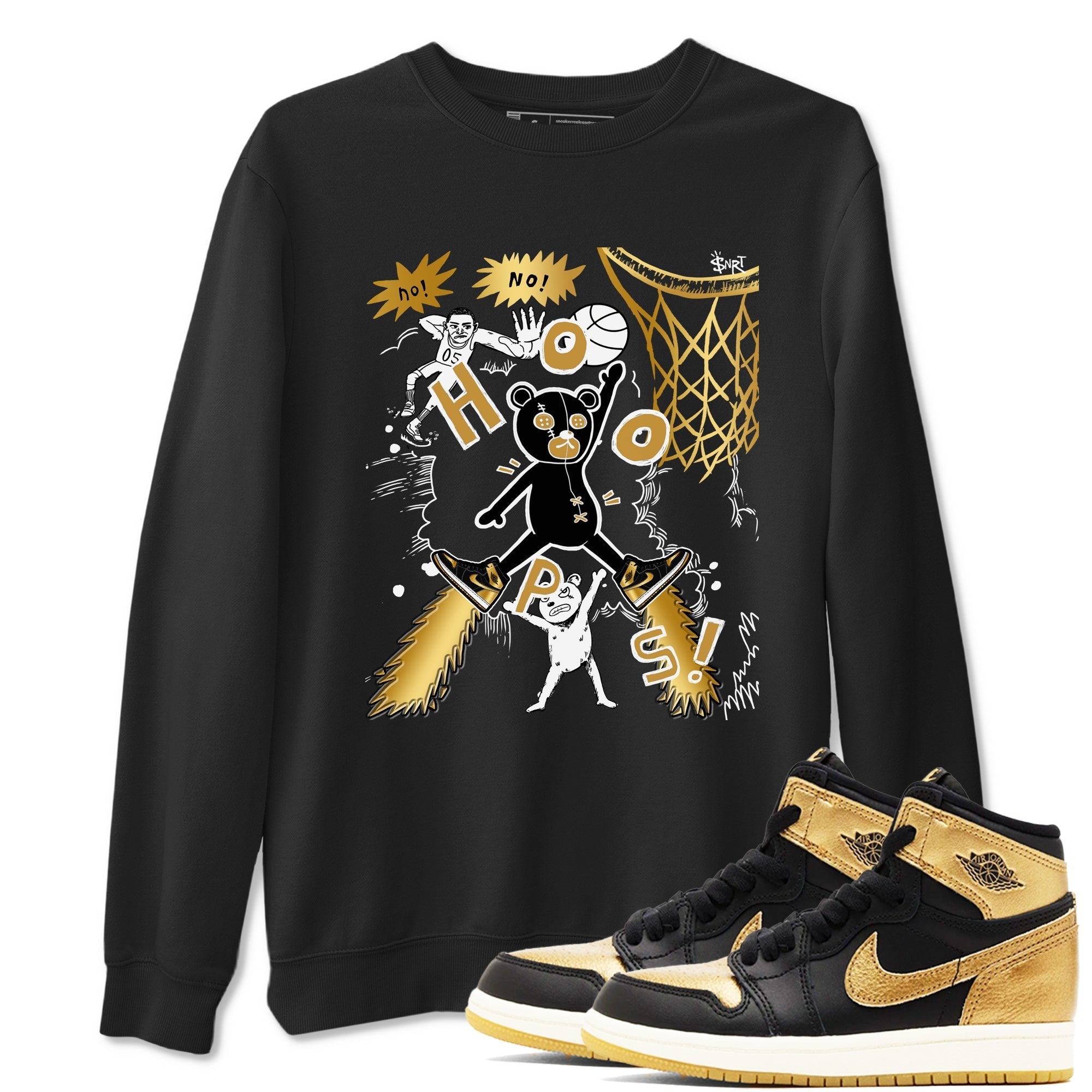 Stop The Bear snkmatch Tees - Air Jordan 1 Black Metallic Gold