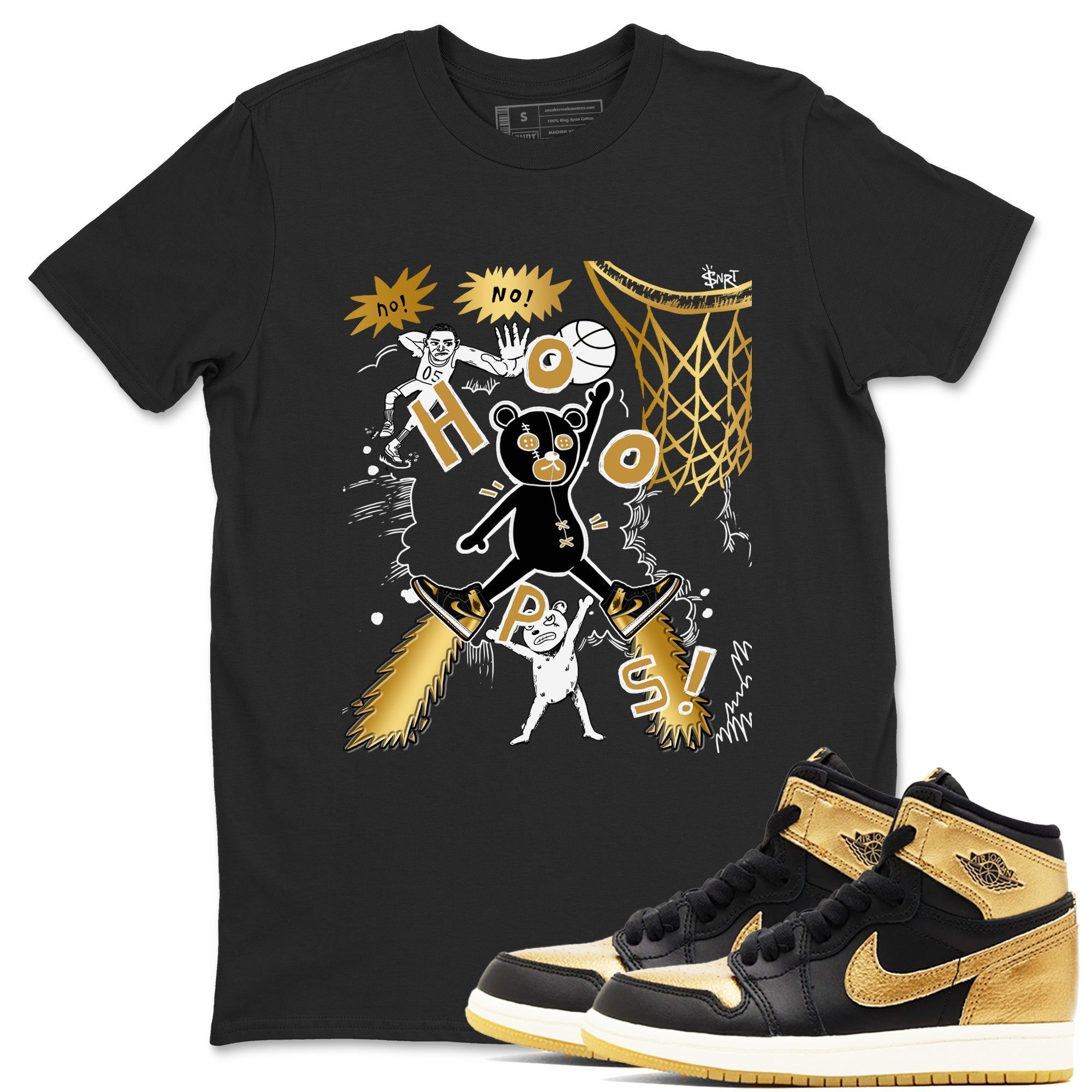 Stop The Bear snkmatch Tees - Air Jordan 1 Black Metallic Gold