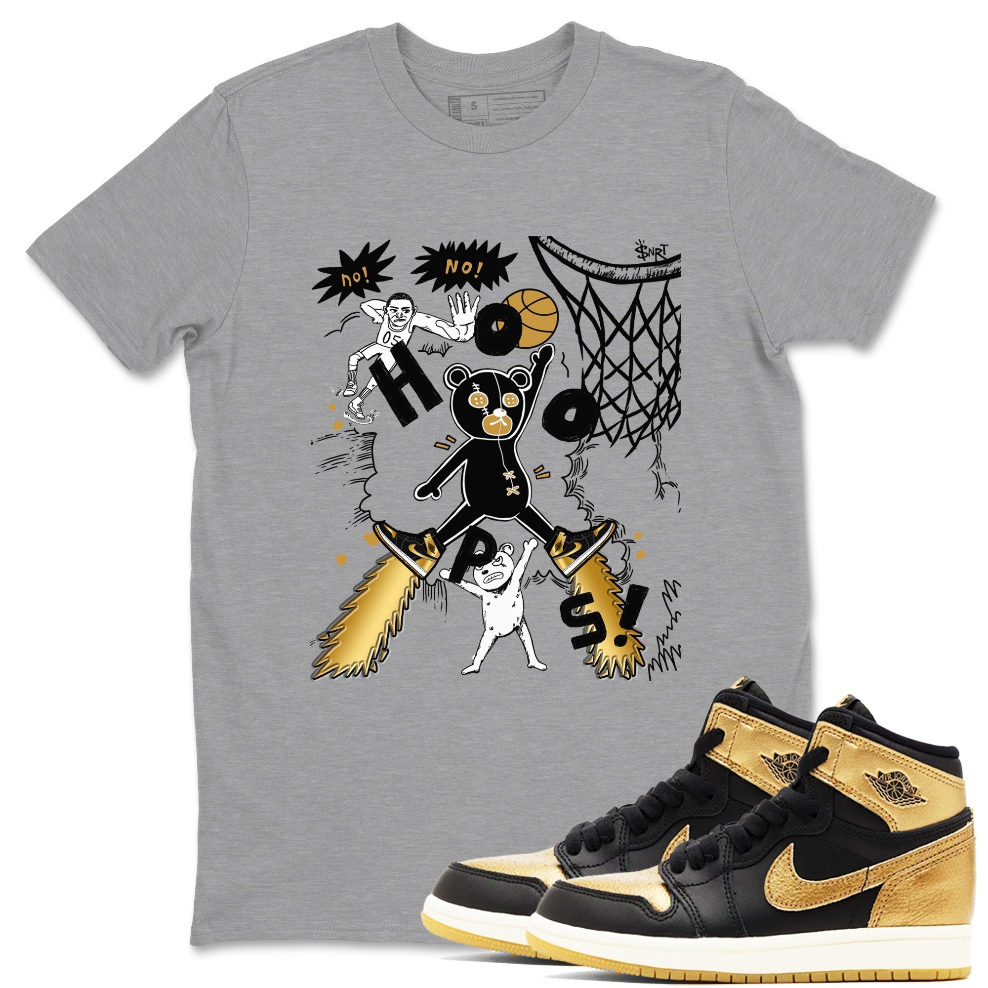 Stop The Bear snkmatch Tees - Air Jordan 1 Black Metallic Gold
