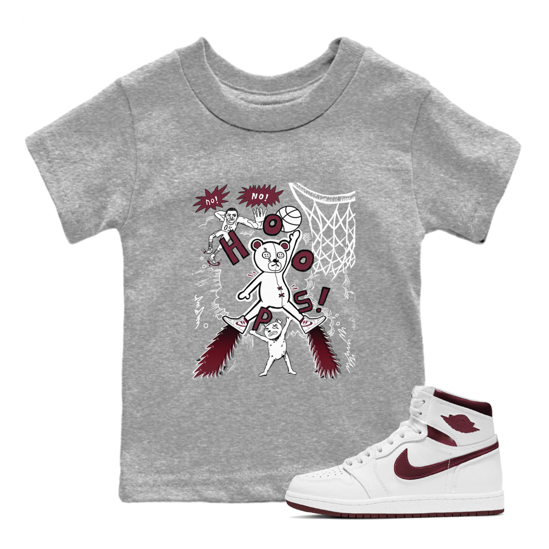 Stop The Bear snkmatch Tees Kids - Air Jordan 1 Metallic Burgundy