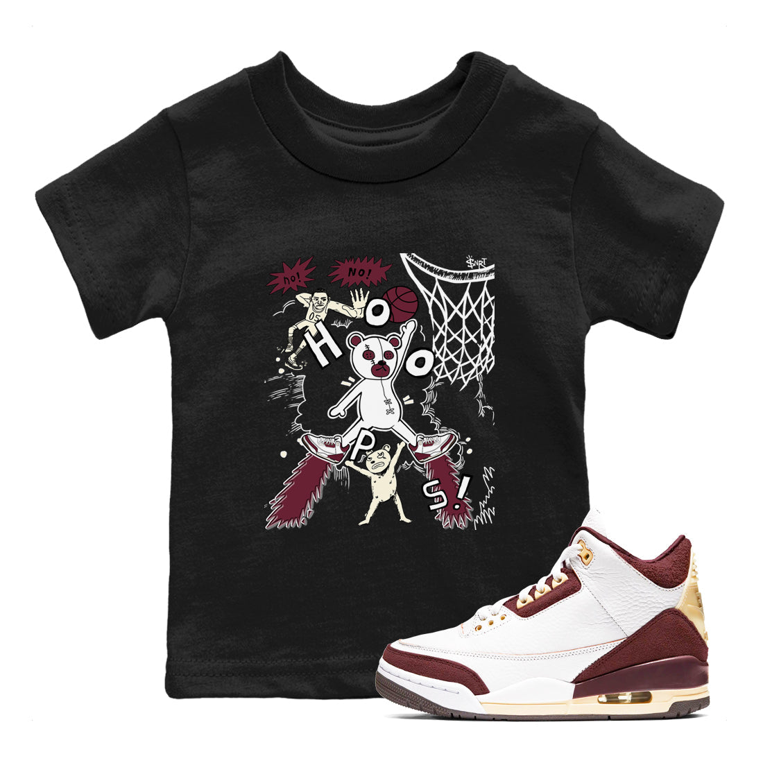 Stop The Bear snkmatch Tees Kids - Air Jordan 3 A Ma Maniere x Burgundy Crush