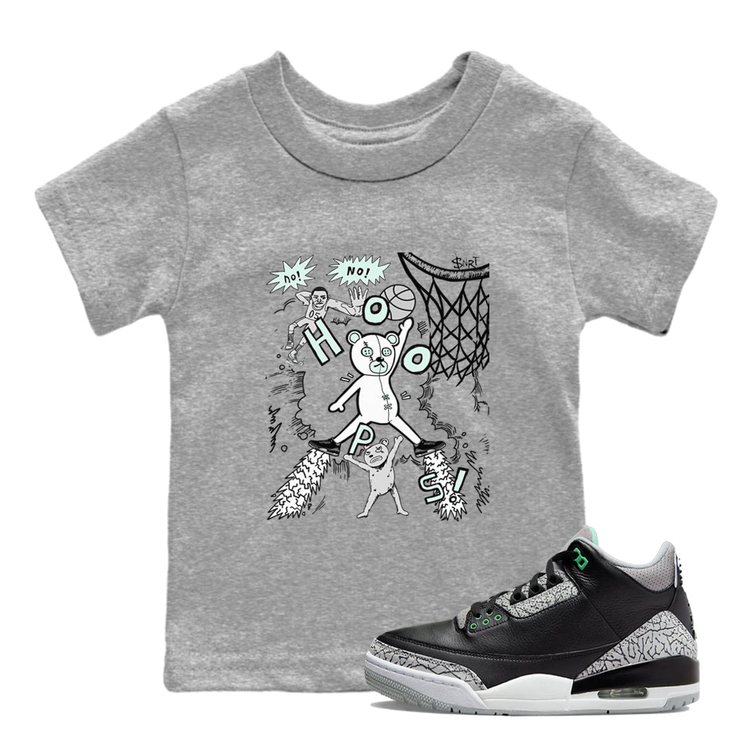 Stop The Bear snkmatch Tees Kids - Air Jordan 3 Green Glow
