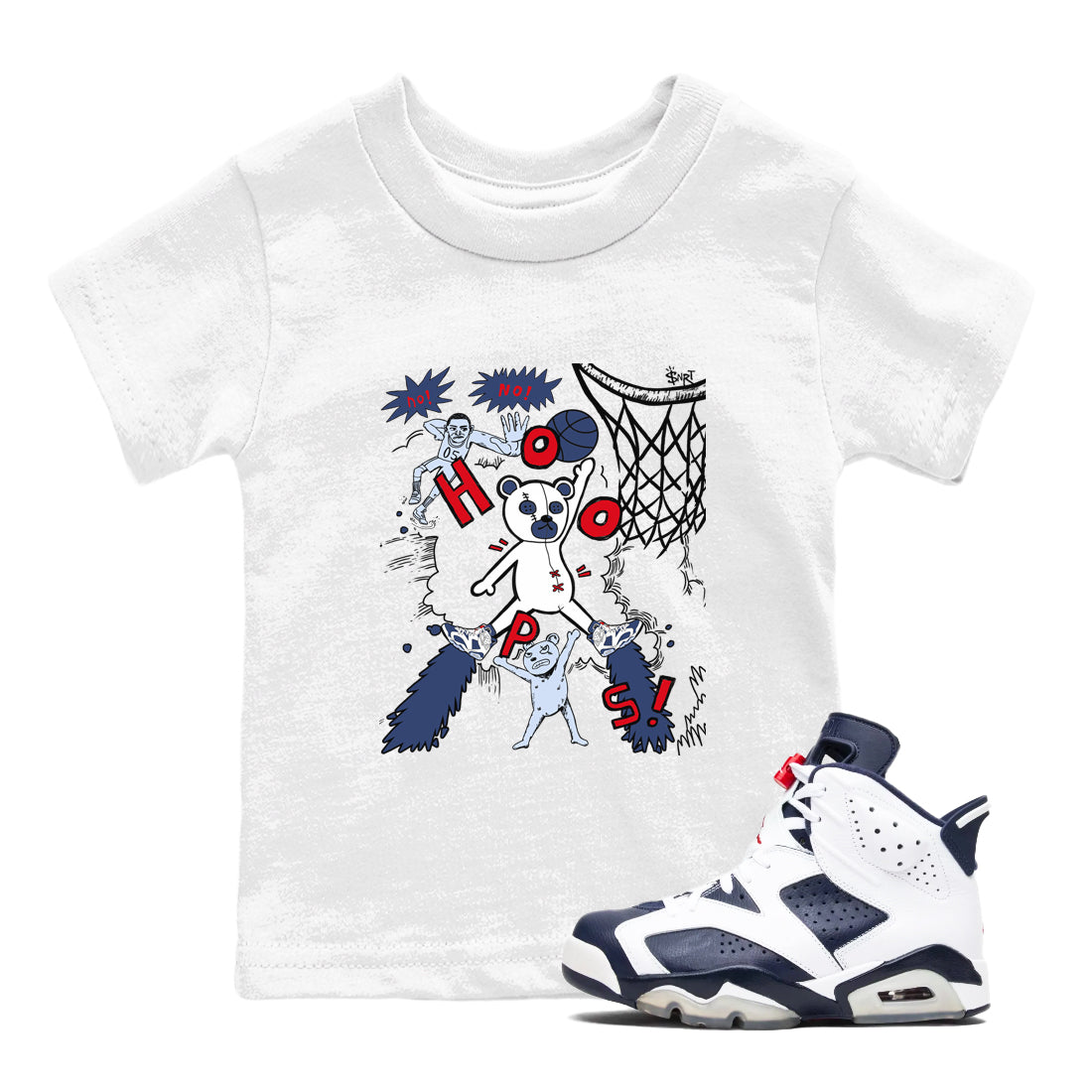 Stop The Bear snkmatch Tees Kids - Air Jordan 6 White And Midnight Navy