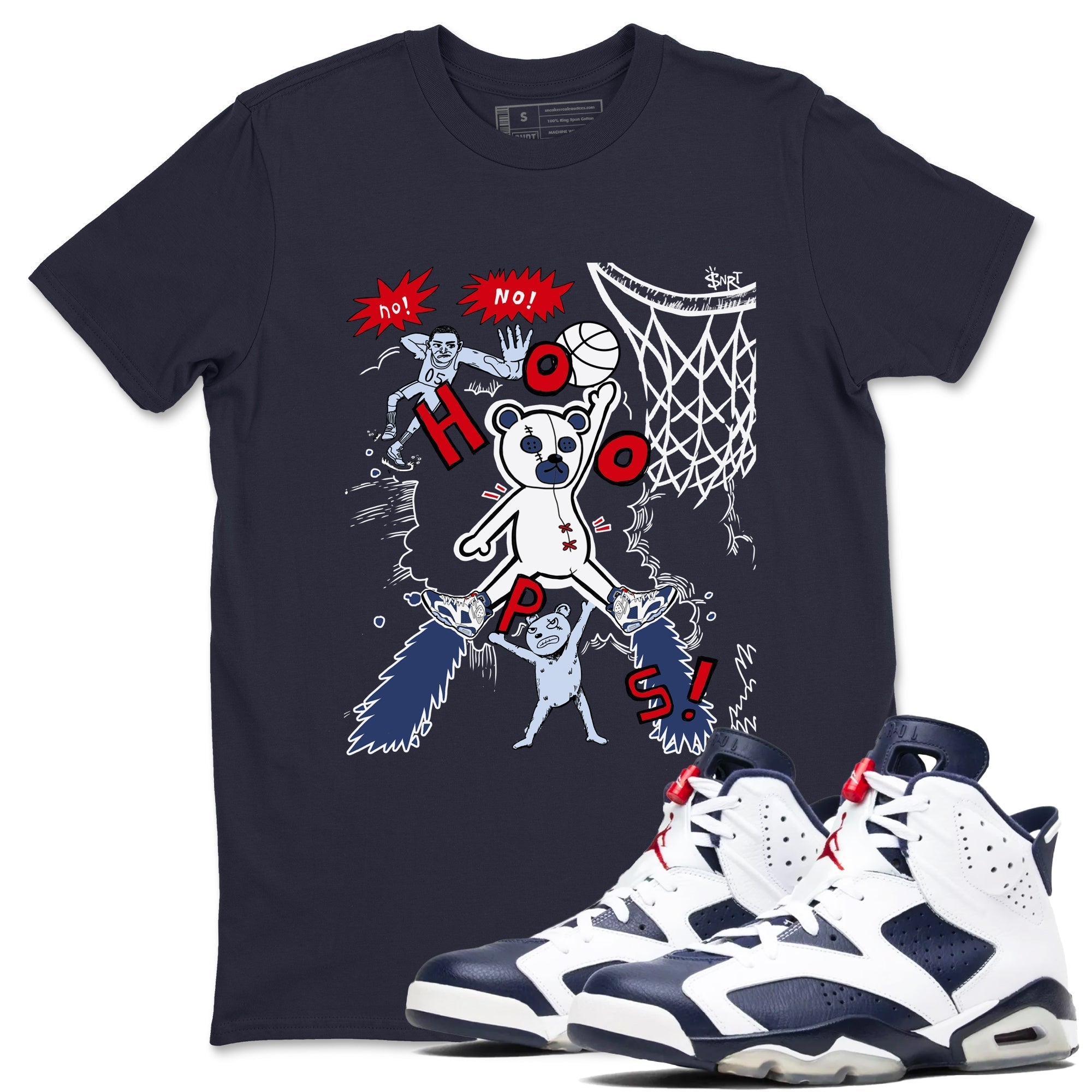 Stop The Bear snkmatch Tees - Air Jordan 6 White And Midnight Navy