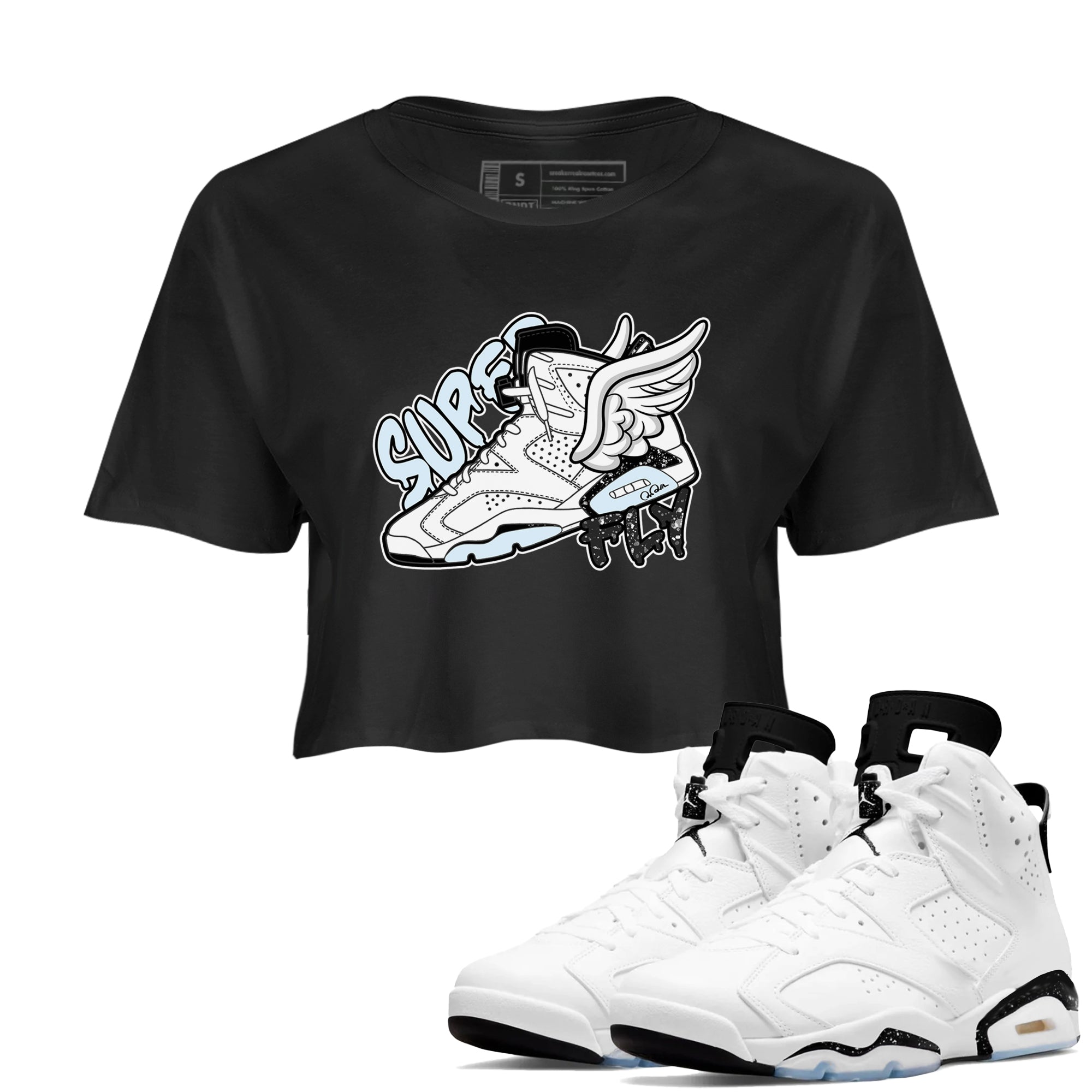 Super Fly snkmatch Women's Top - Air Jordan 6 White Black