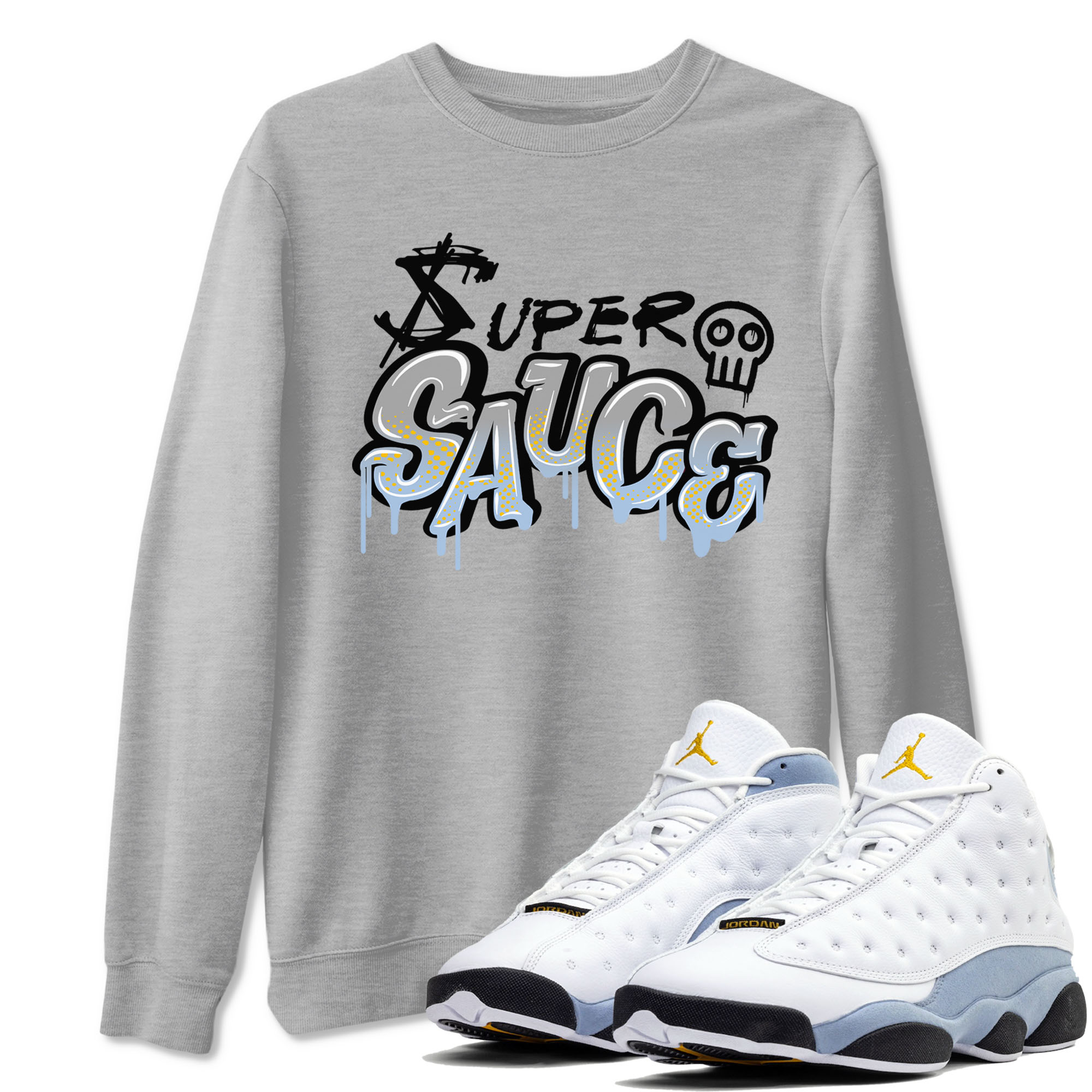 Super Sauce snkmatch Tees - Air Jordan 13 Blue Grey