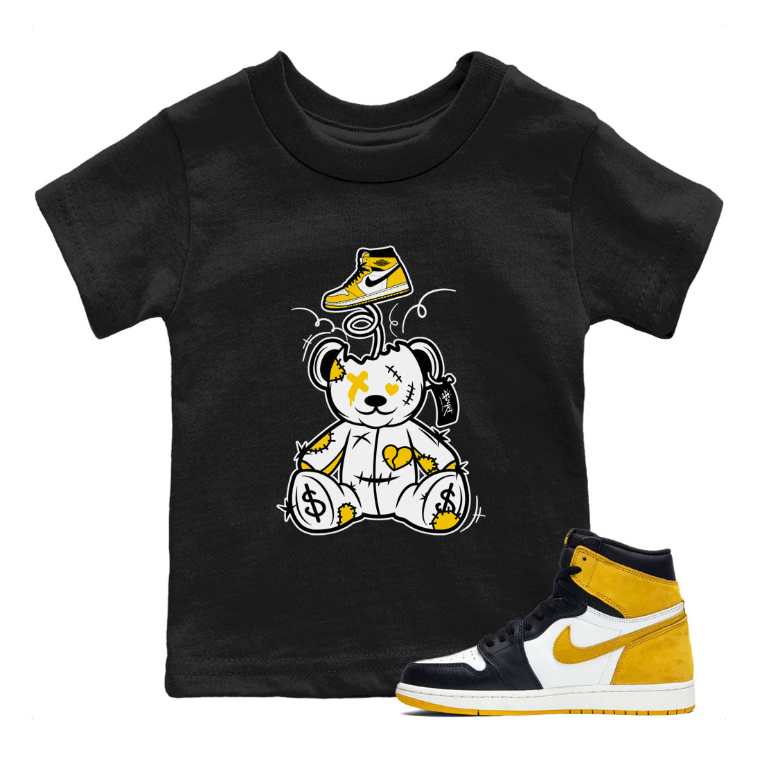 Surprise Teddy Bear snkmatch Tees Kids - Air Jordan 1 Yellow Ochre