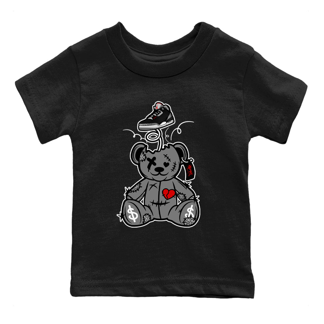 Surprise Teddy Bear snkmatch Tees Kids - Air Jordan 3 Black Cement