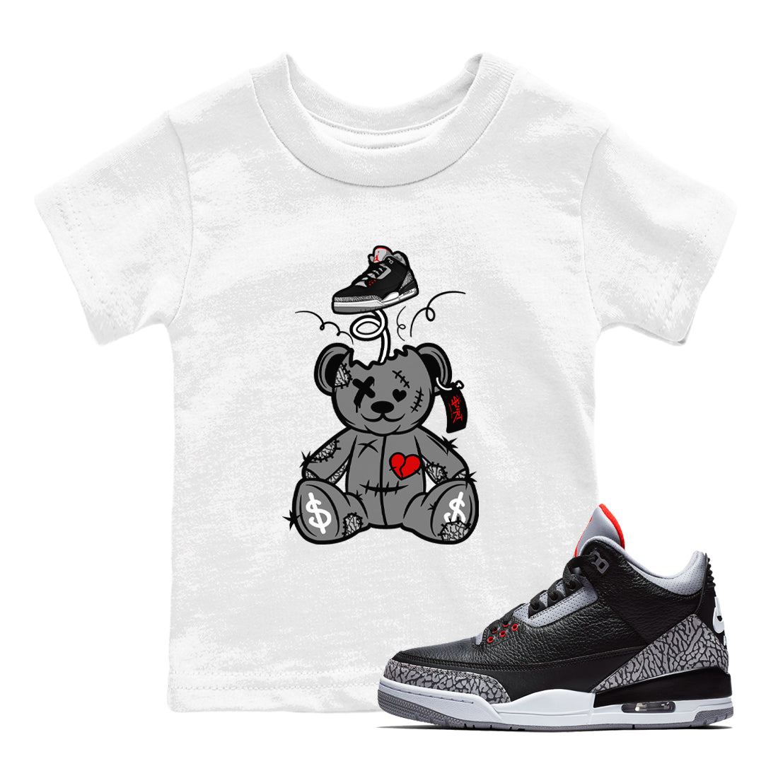 Surprise Teddy Bear snkmatch Tees Kids - Air Jordan 3 Black Cement