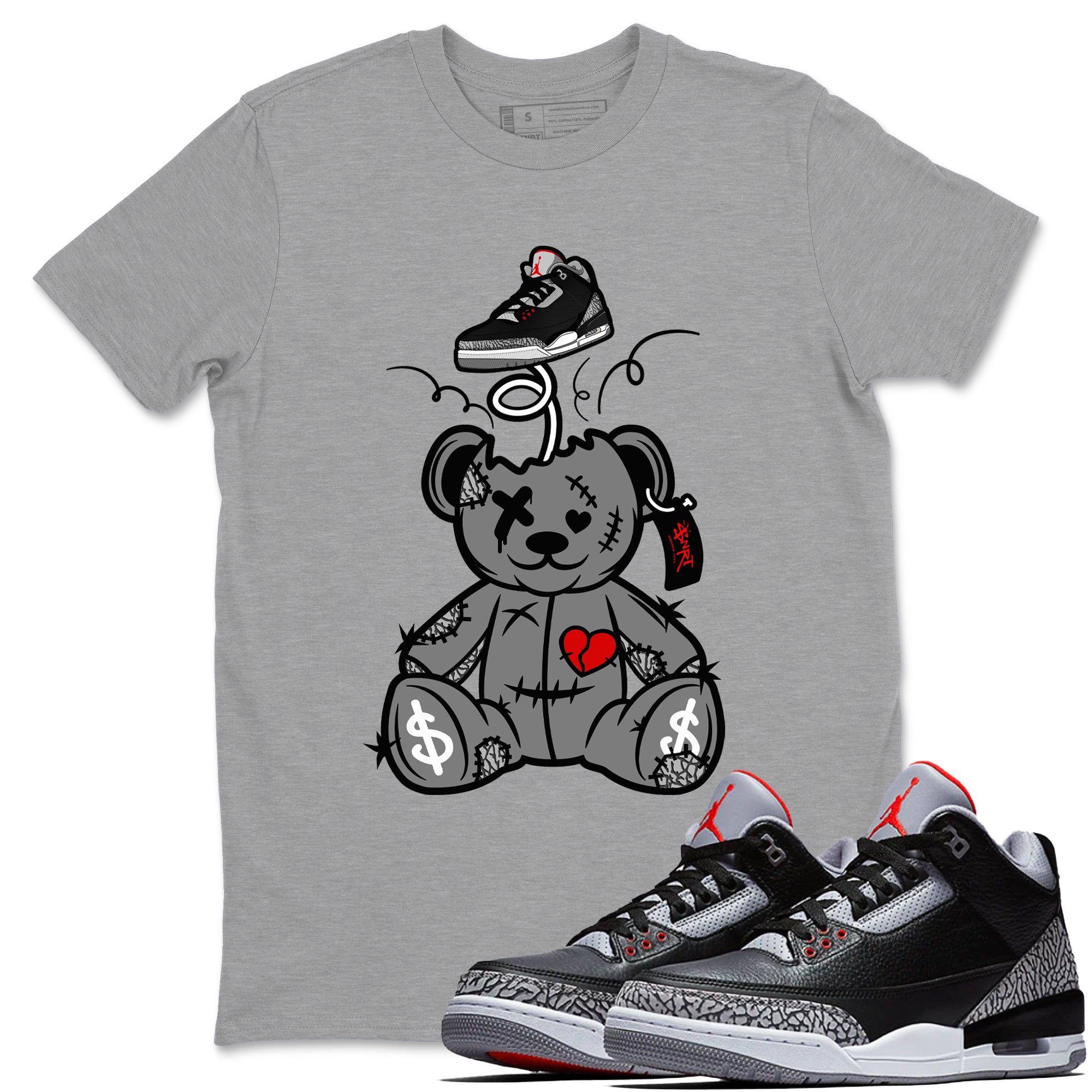 Surprise Teddy Bear snkmatch Tees - Air Jordan 3 Black Cement