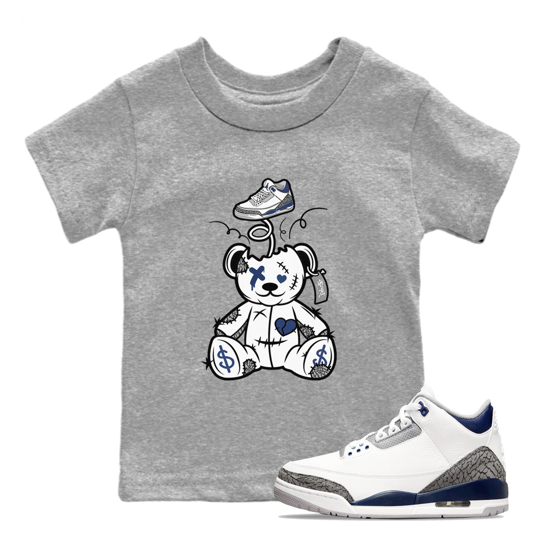 Surprise Teddy Bear snkmatch Tees Kids - Air Jordan 3 Midnight Navy 2023