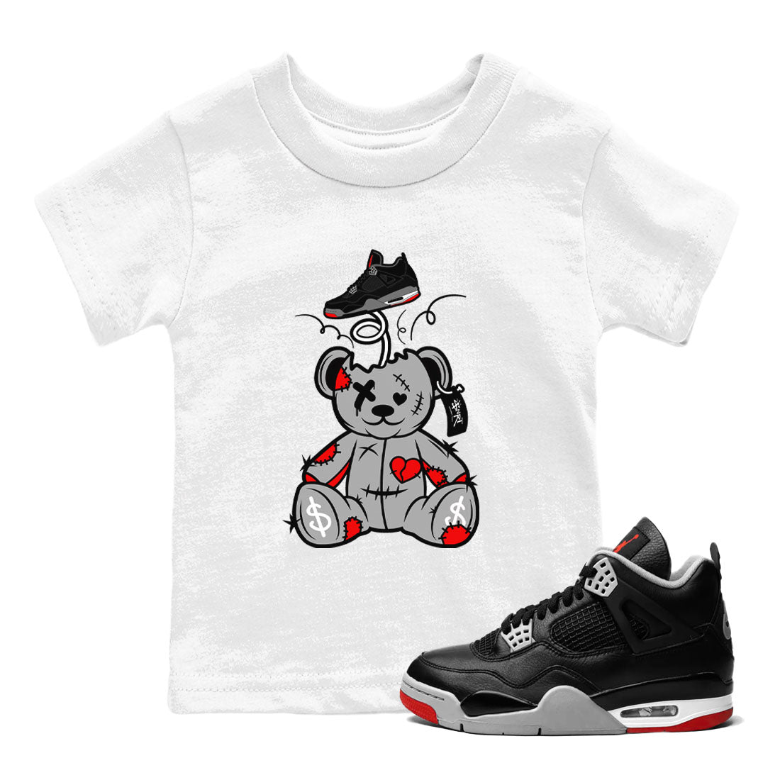 Surprise Teddy Bear snkmatch Tees Kids - Air Jordan 4 Bred Reimagined