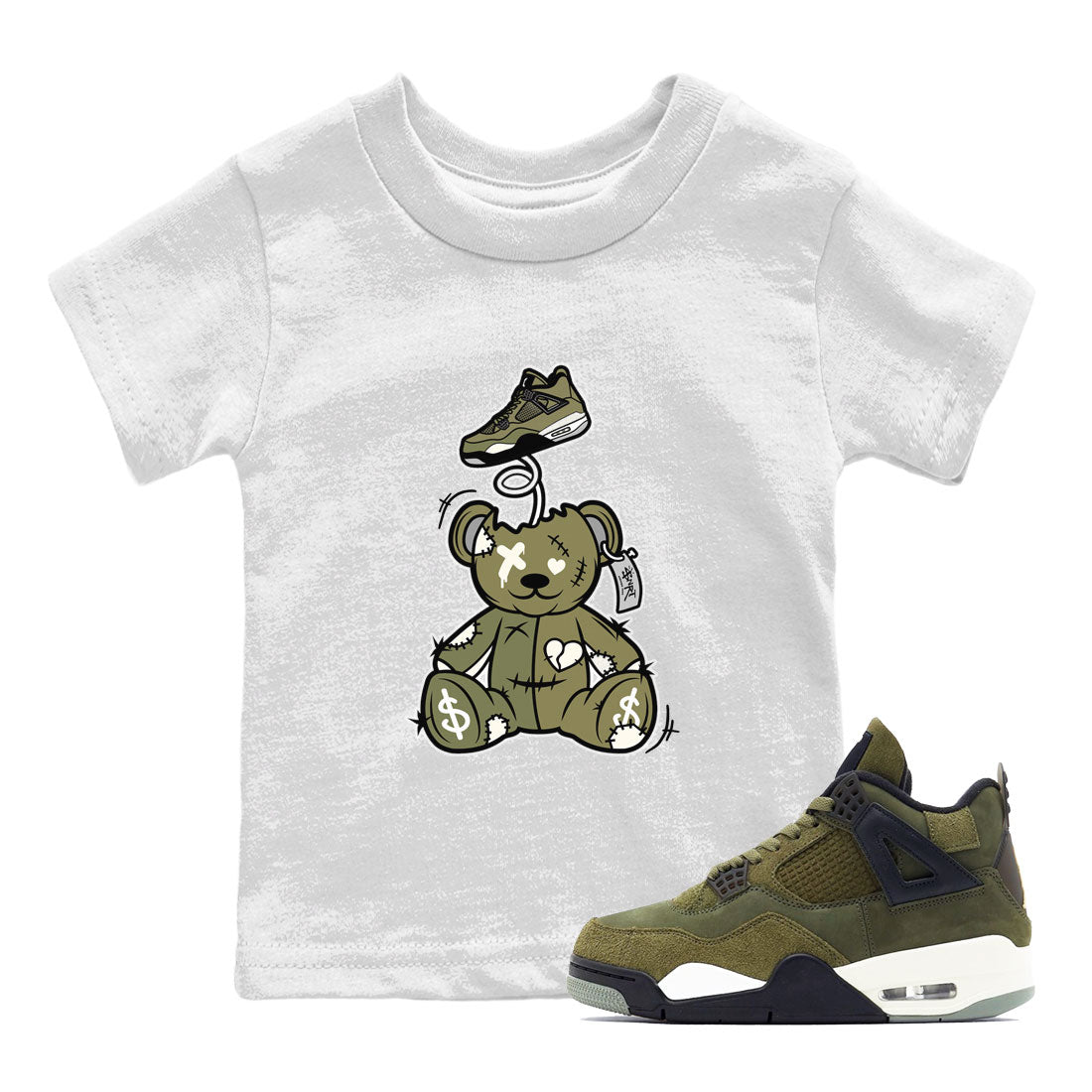 Surprise Teddy Bear snkmatch Tee Kids - Air Jordan 4 Medium Olive