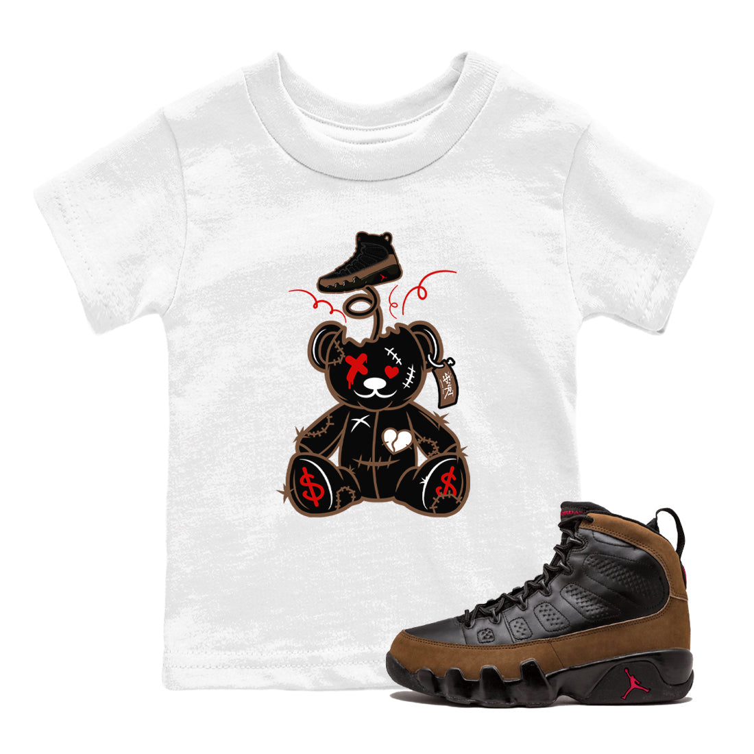 Surprise Teddy Bear snkmatch Tees Kids - Air Jordan 9 Olive
