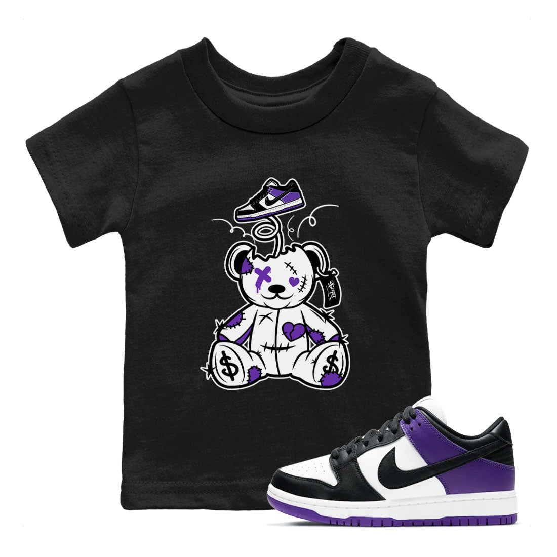 Surprise Teddy Bear snkmatch Tees Kids - Dunk Low Court Purple