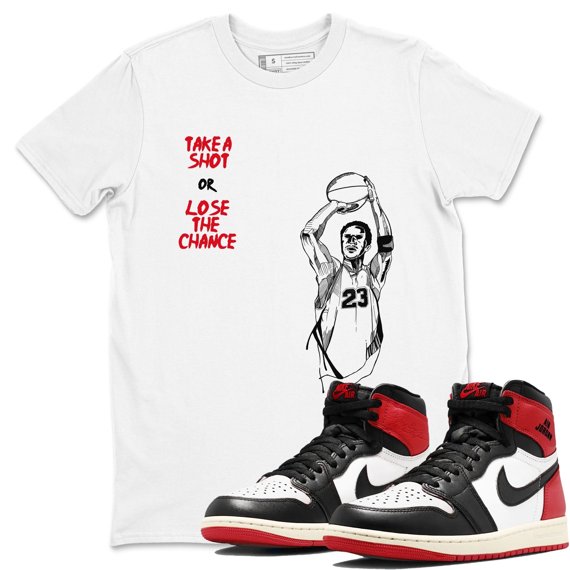 Take A Shot snkmatch Tees - Air Jordan 1 Black Toe Reimagined