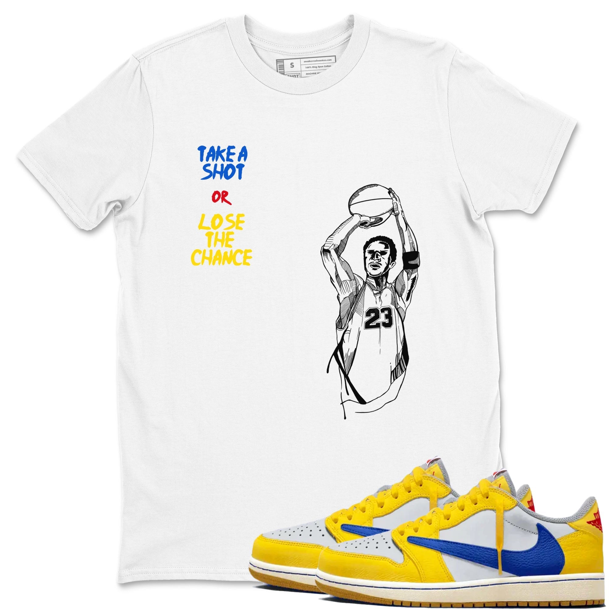 Take A Shot snkmatch Tees - Air Jordan 1 Travis Scott Canary