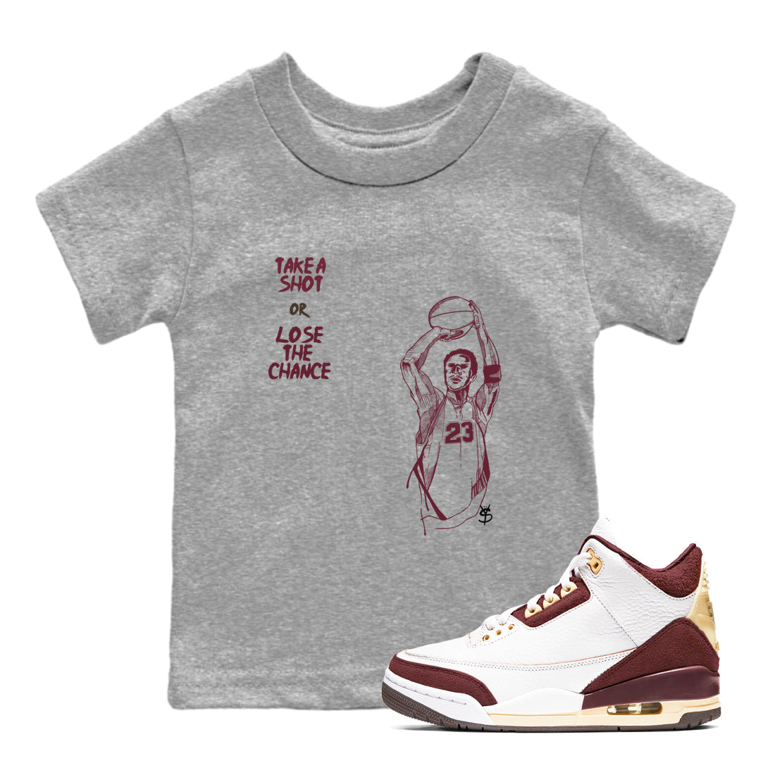 Take A Shot snkmatch Tees Kids - Air Jordan 3 A Ma Maniere x Burgundy Crush