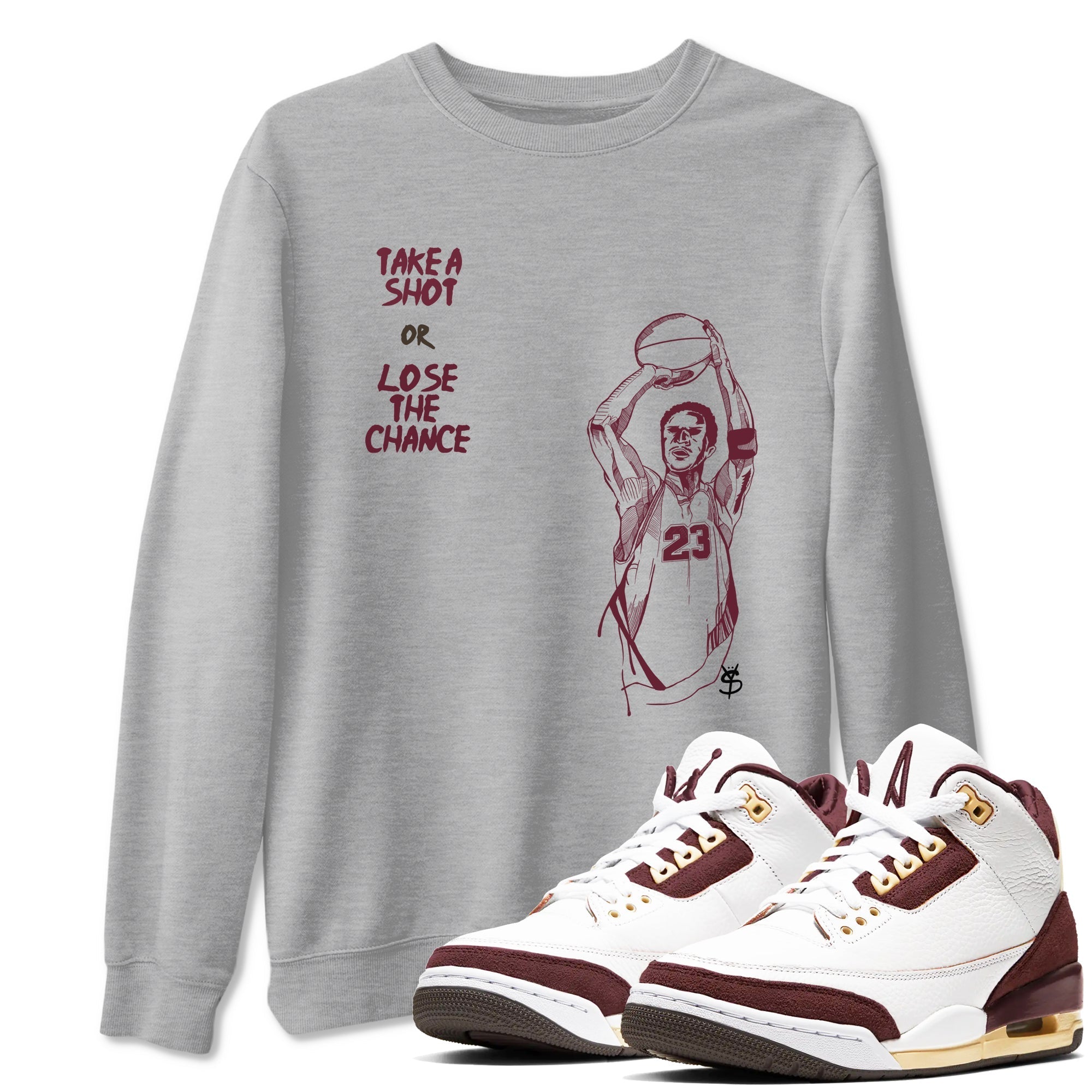 Take A Shot snkmatch Tees - Air Jordan 3 A Ma Maniere x Burgundy Crush