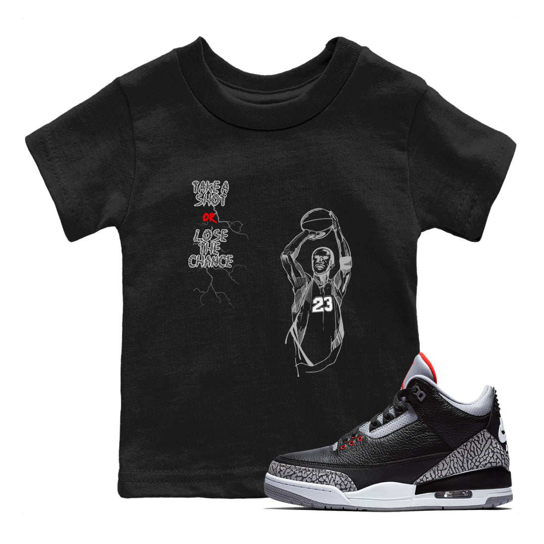Take A Shot snkmatch Tees Kids - Air Jordan 3 Black Cement