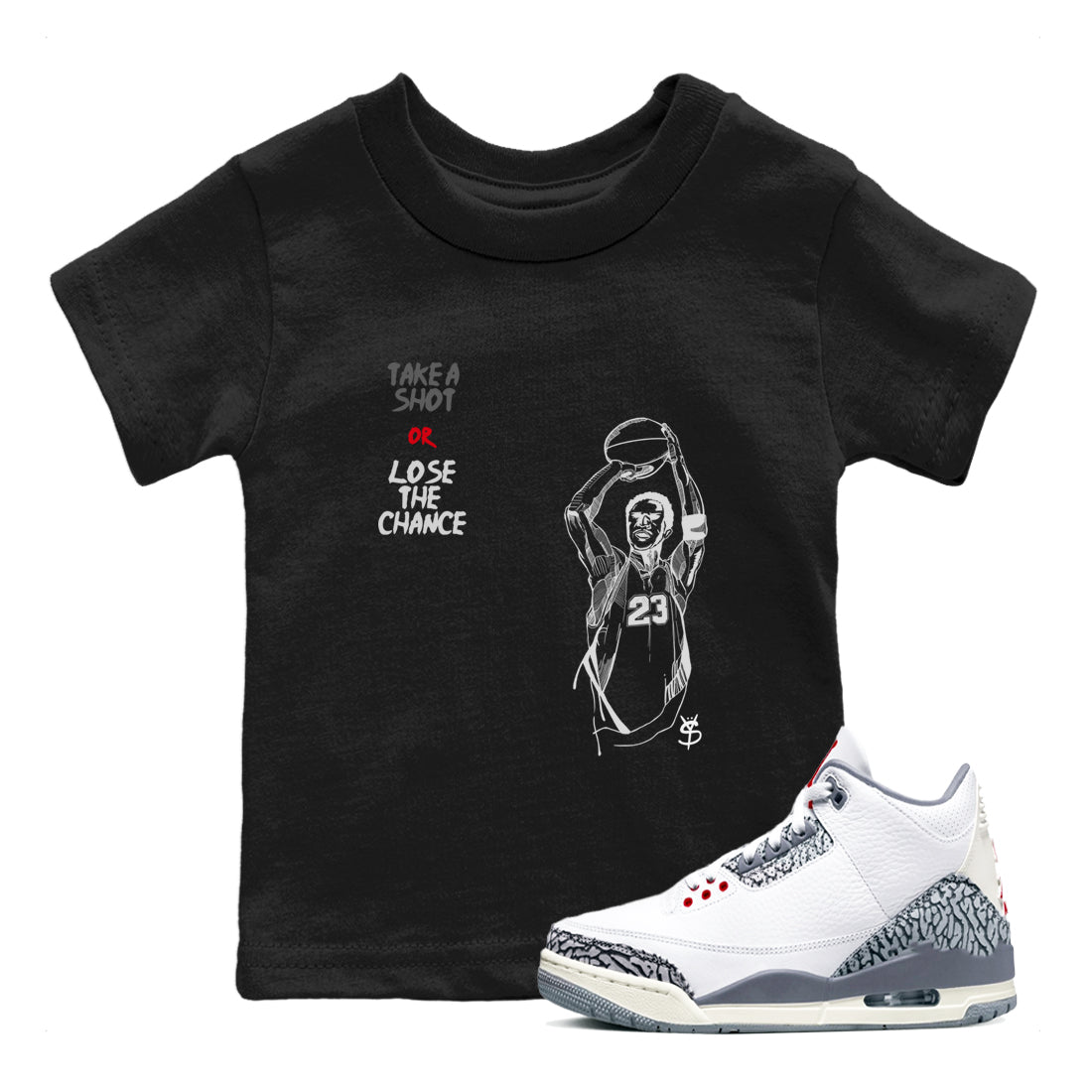 Take A Shot snkmatch Tees Kids - Air Jordan 3 Cement Grey