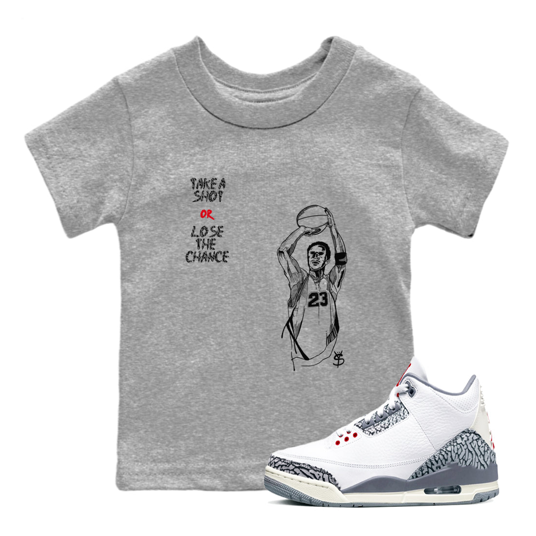 Take A Shot snkmatch Tees Kids - Air Jordan 3 Cement Grey