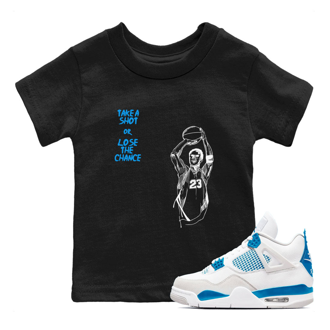 Take A Shot snkmatch Tees Kids - Air Jordan 4 Military Blue