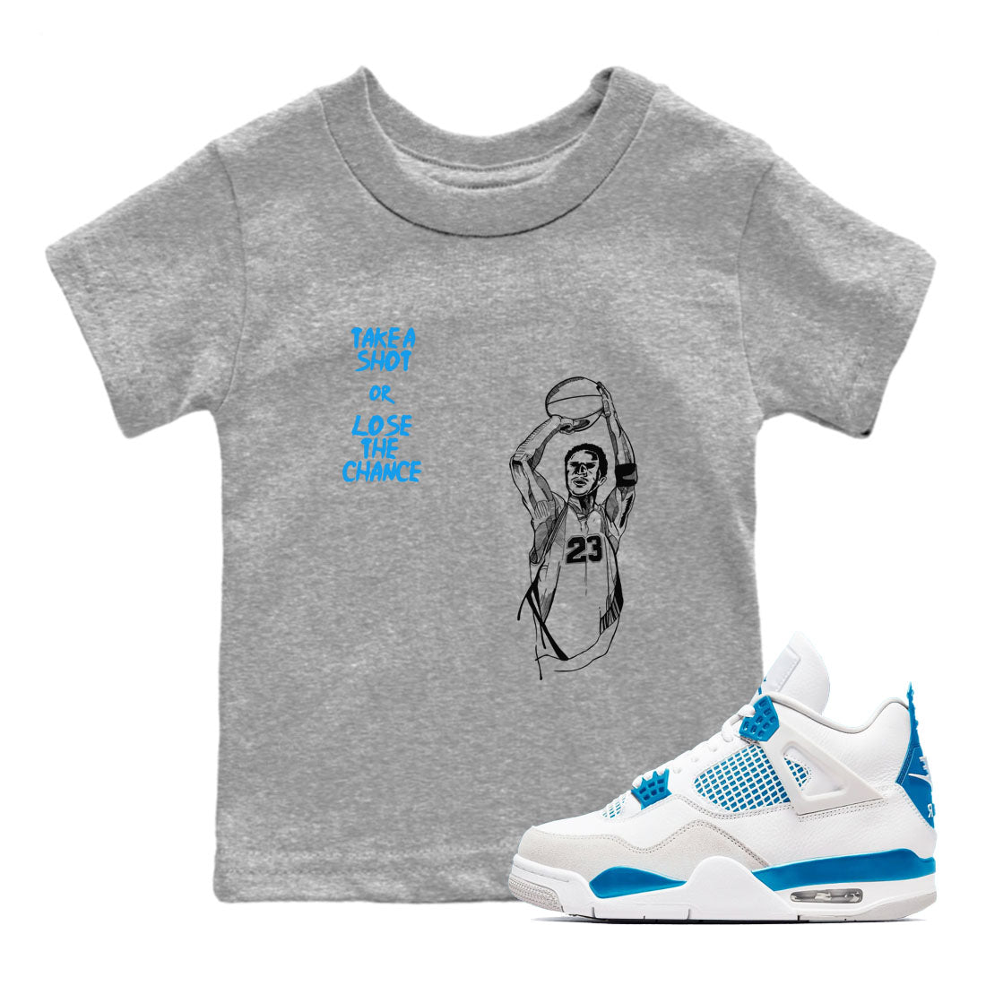 Take A Shot snkmatch Tees Kids - Air Jordan 4 Military Blue