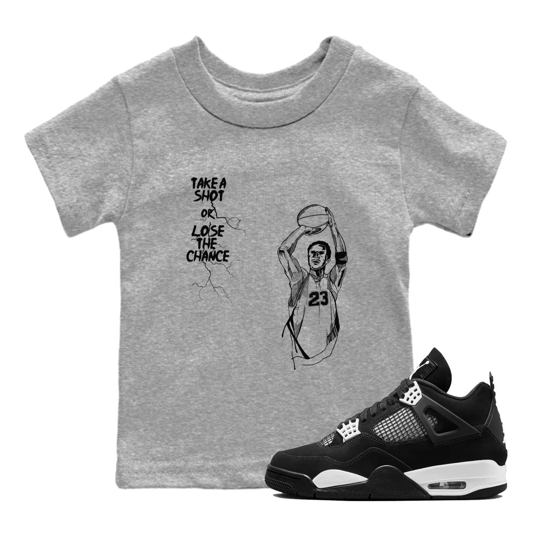 Take A Shot snkmatch Tees Kids - Air Jordan 4 White Thunder