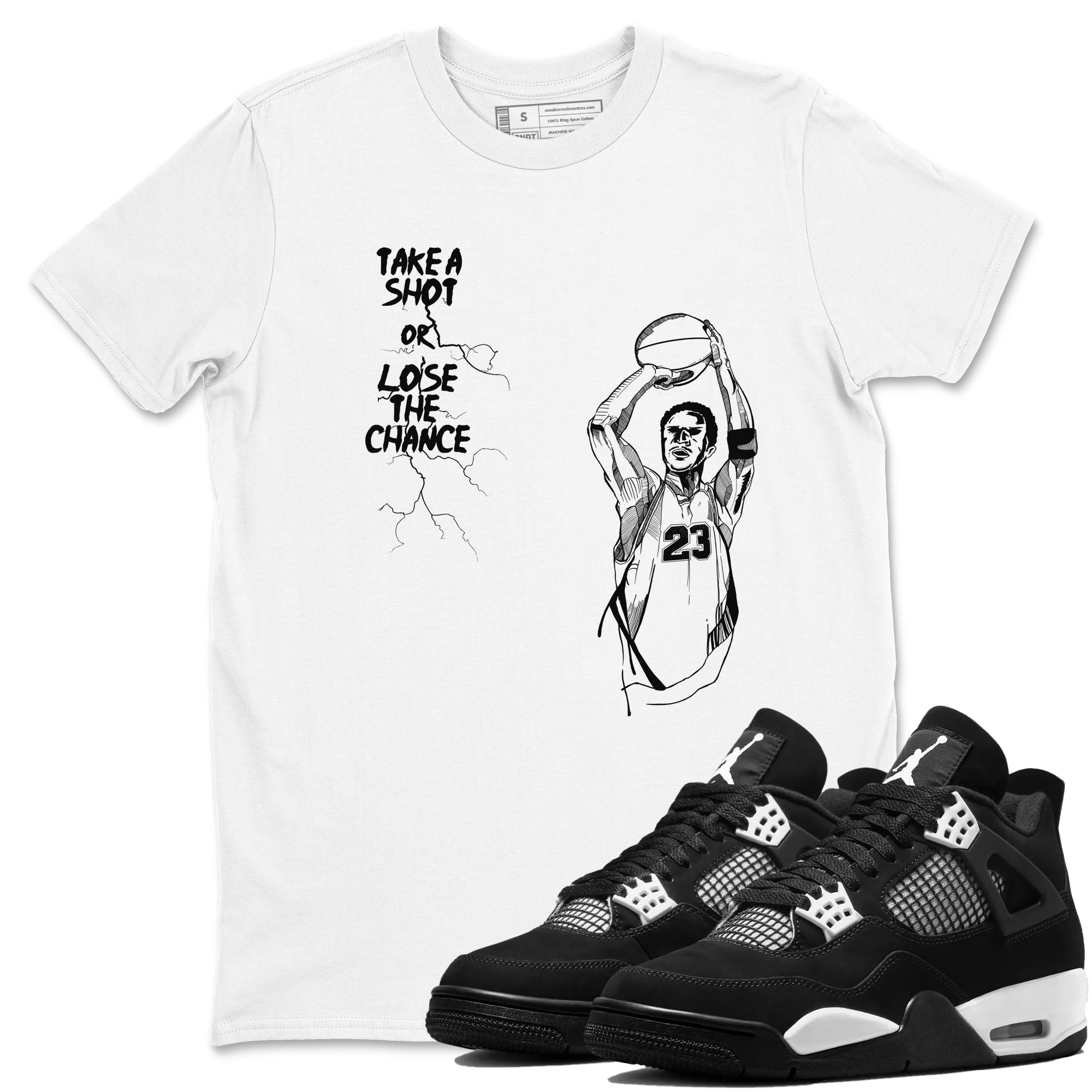 Take A Shot snkmatch Tees - Air Jordan 4 White Thunder