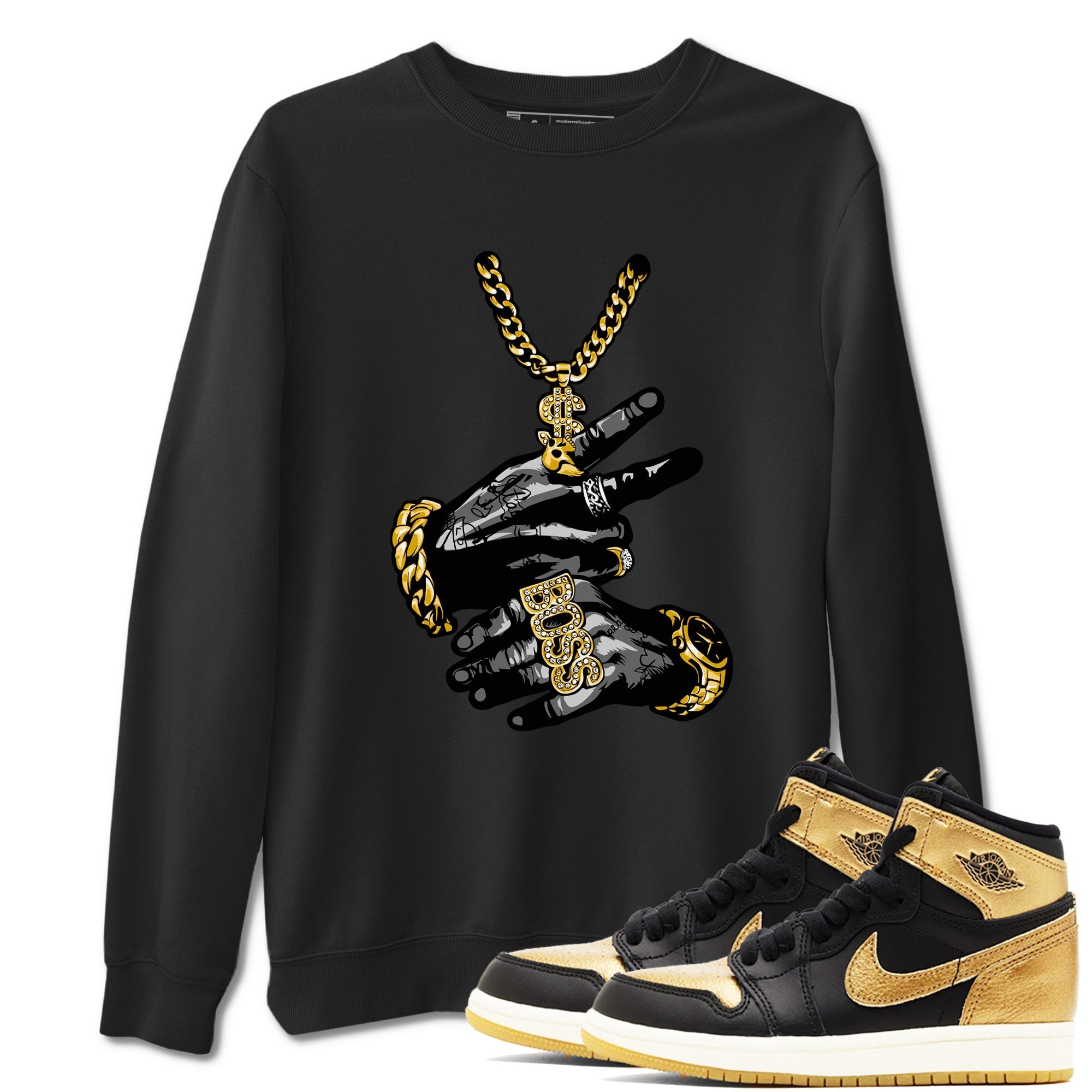 Tattoo Hands snkmatch Tees - Air Jordan 1 Black Metallic Gold