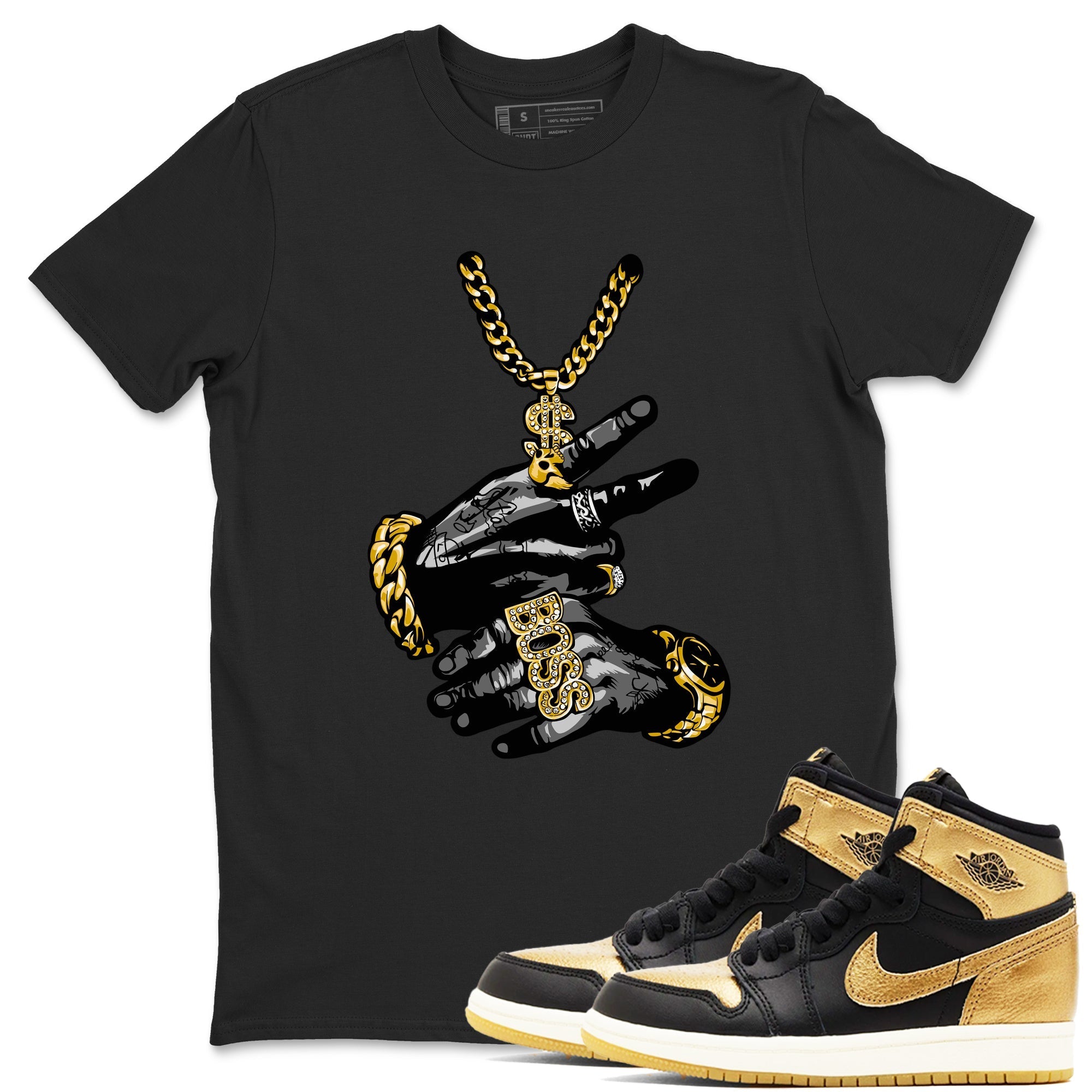 Tattoo Hands snkmatch Tees - Air Jordan 1 Black Metallic Gold
