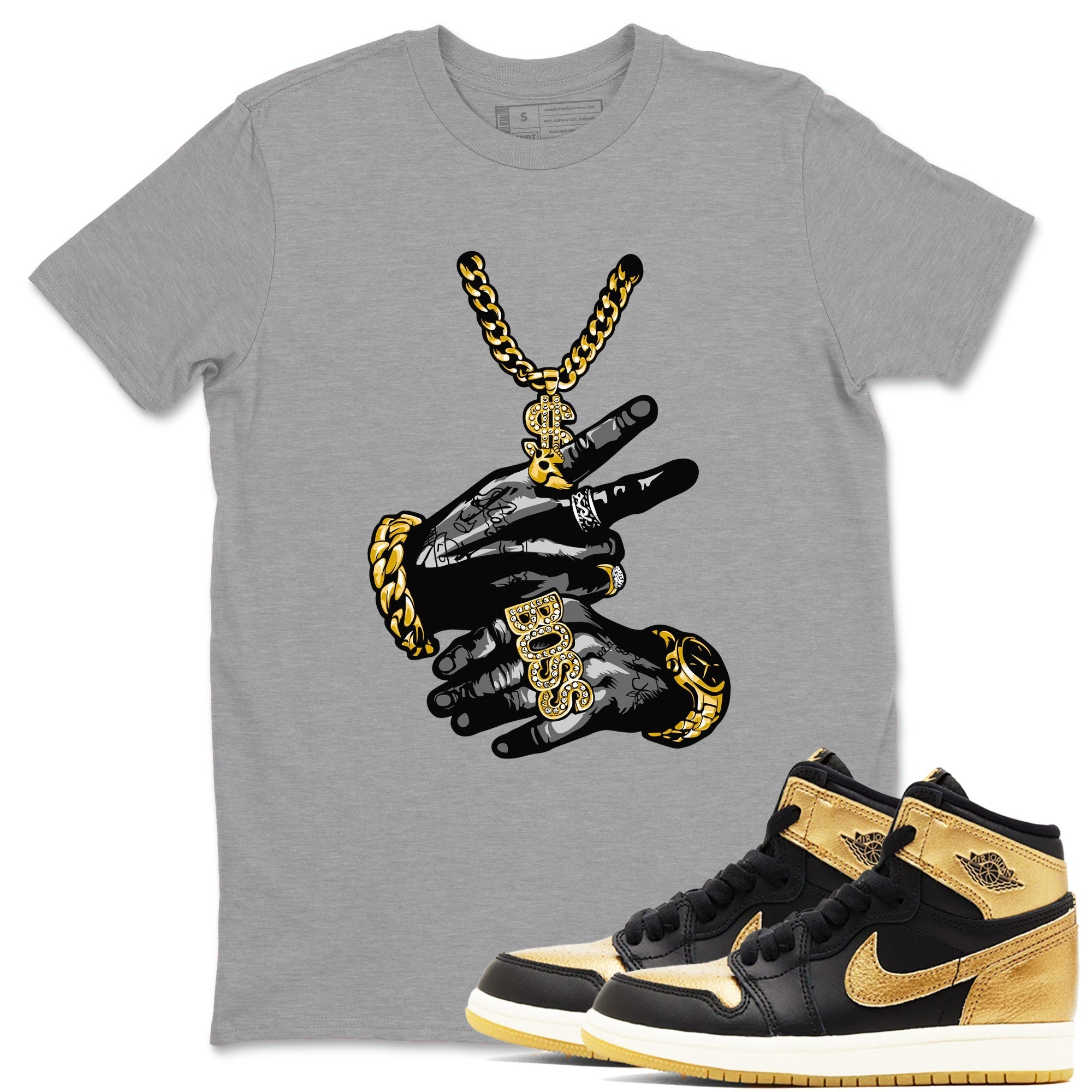 Tattoo Hands snkmatch Tees - Air Jordan 1 Black Metallic Gold