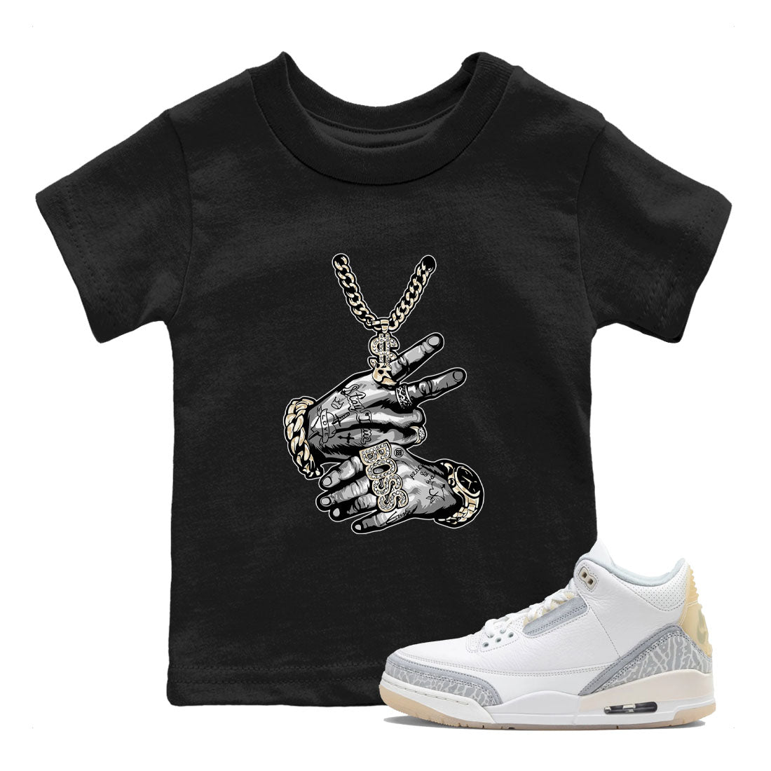 Tattoo Hands snkmatch Tees Kids - Air Jordan 3 Ivory