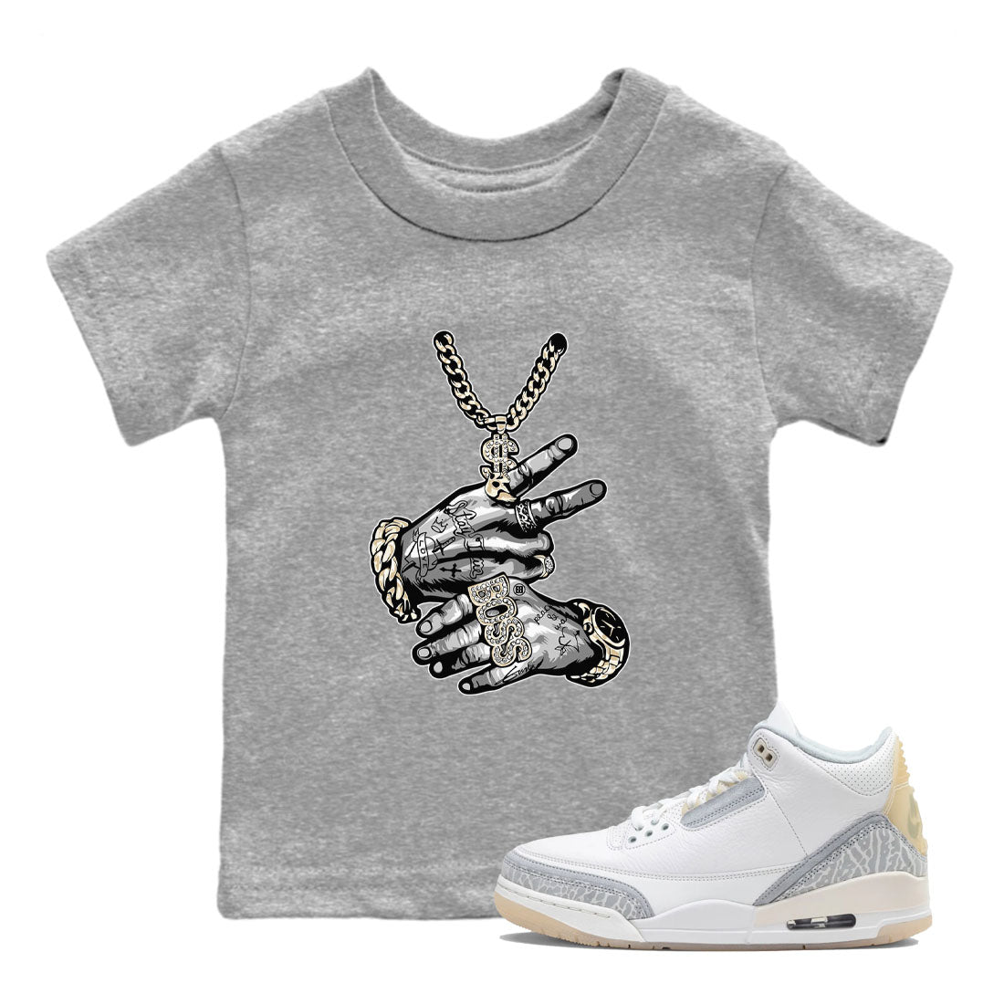 Tattoo Hands snkmatch Tees Kids - Air Jordan 3 Ivory
