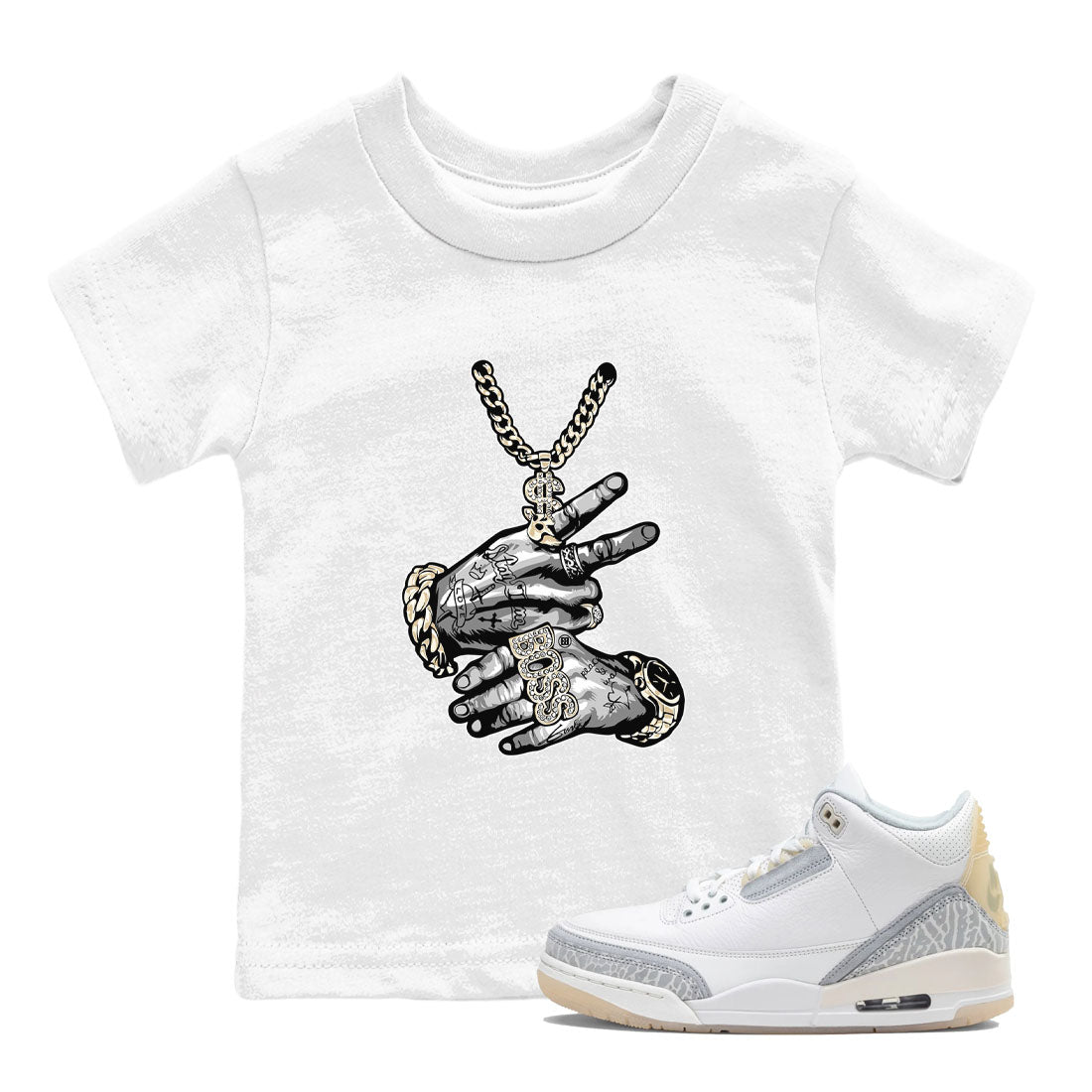 Tattoo Hands snkmatch Tees Kids - Air Jordan 3 Ivory