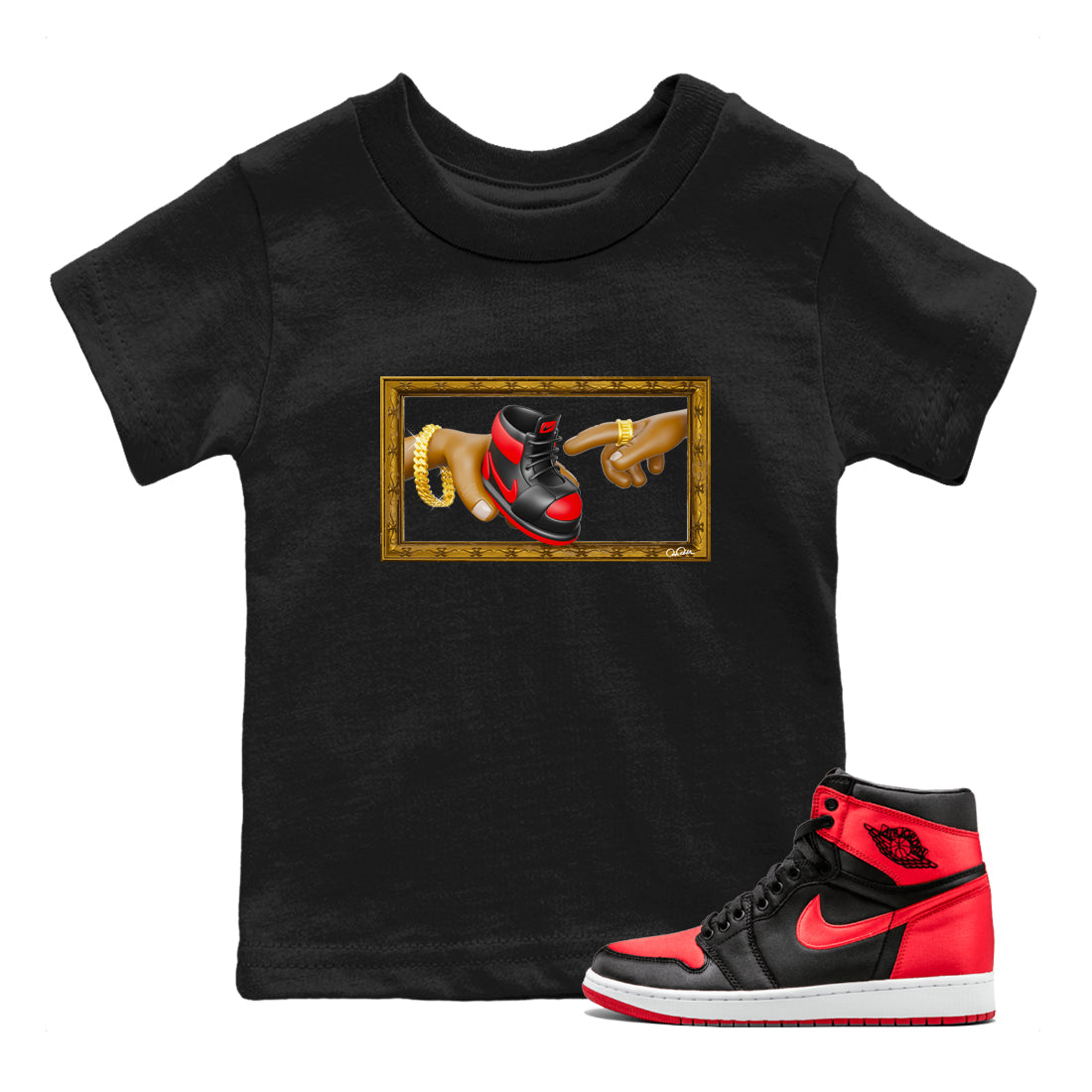 The Creation of Adam snkmatch Tee Kids - Air Jordan 1 Satin Bred