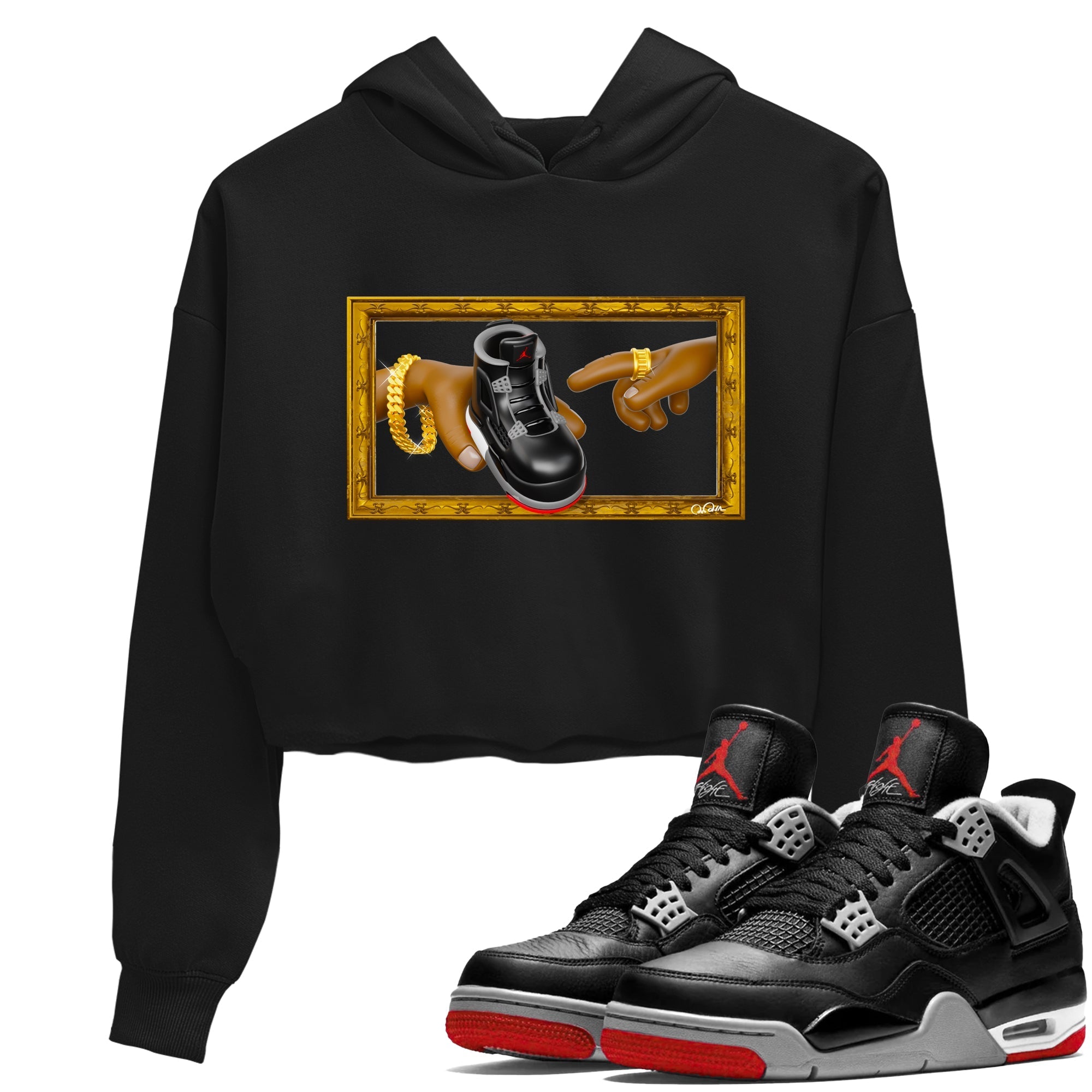 The Creation Of Adam snkmatch Women's Top - Air Jordan 4 Bred Reimagined